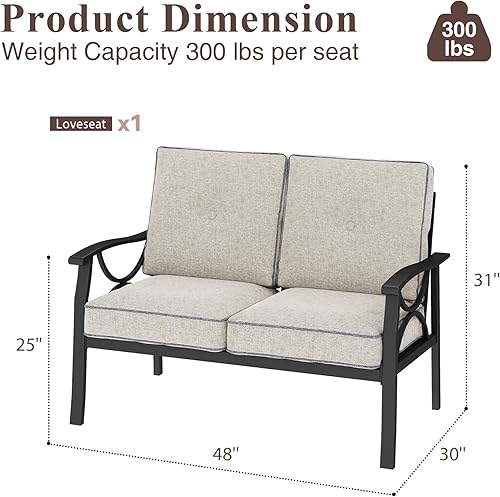 Miniatura 2 de RoyalCraft Sofá biplaza para patio, sofá de 2 asientos para todo tipo de clima, muebles de metal negro con cojines grises