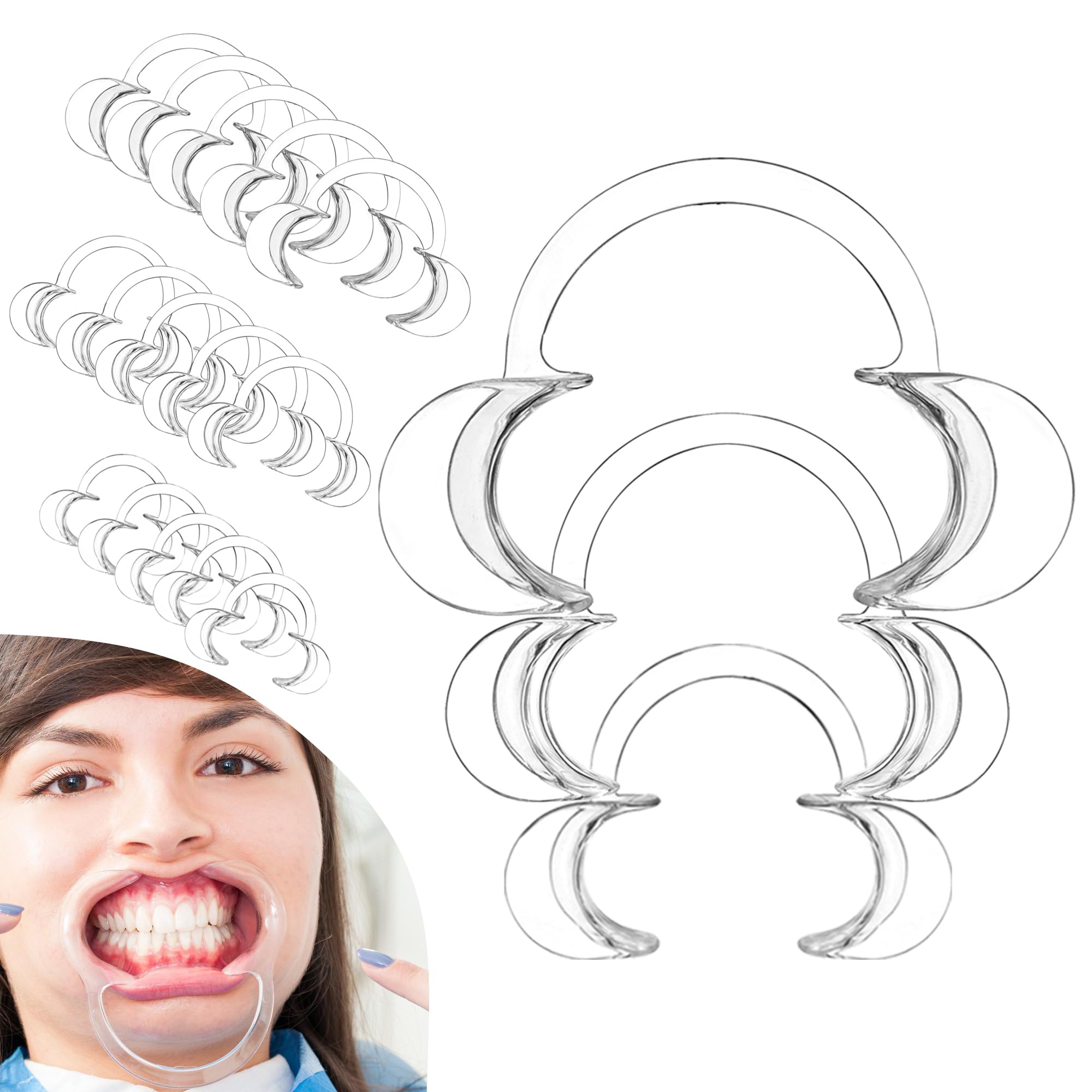 15 Pcs Dental Cheek Retractor, Smooth C-Shape Mouth Opener for Dental Teeth Whitening - (Clear, Size S*5,M*5,L*5)…