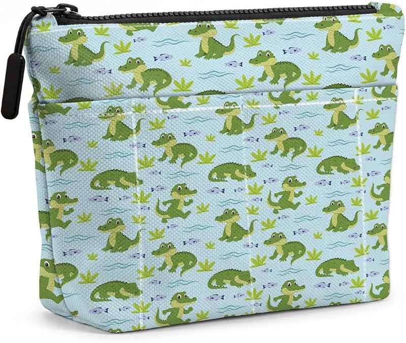 Necessaire de maquiagem jealance com estampa de crocodilo e bolsos externos, 20,07 cm x 19,05 cm x 5,84 cm