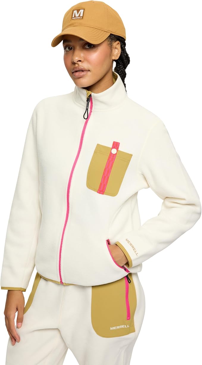 Detail shot of the chest pocket and mock neck collar