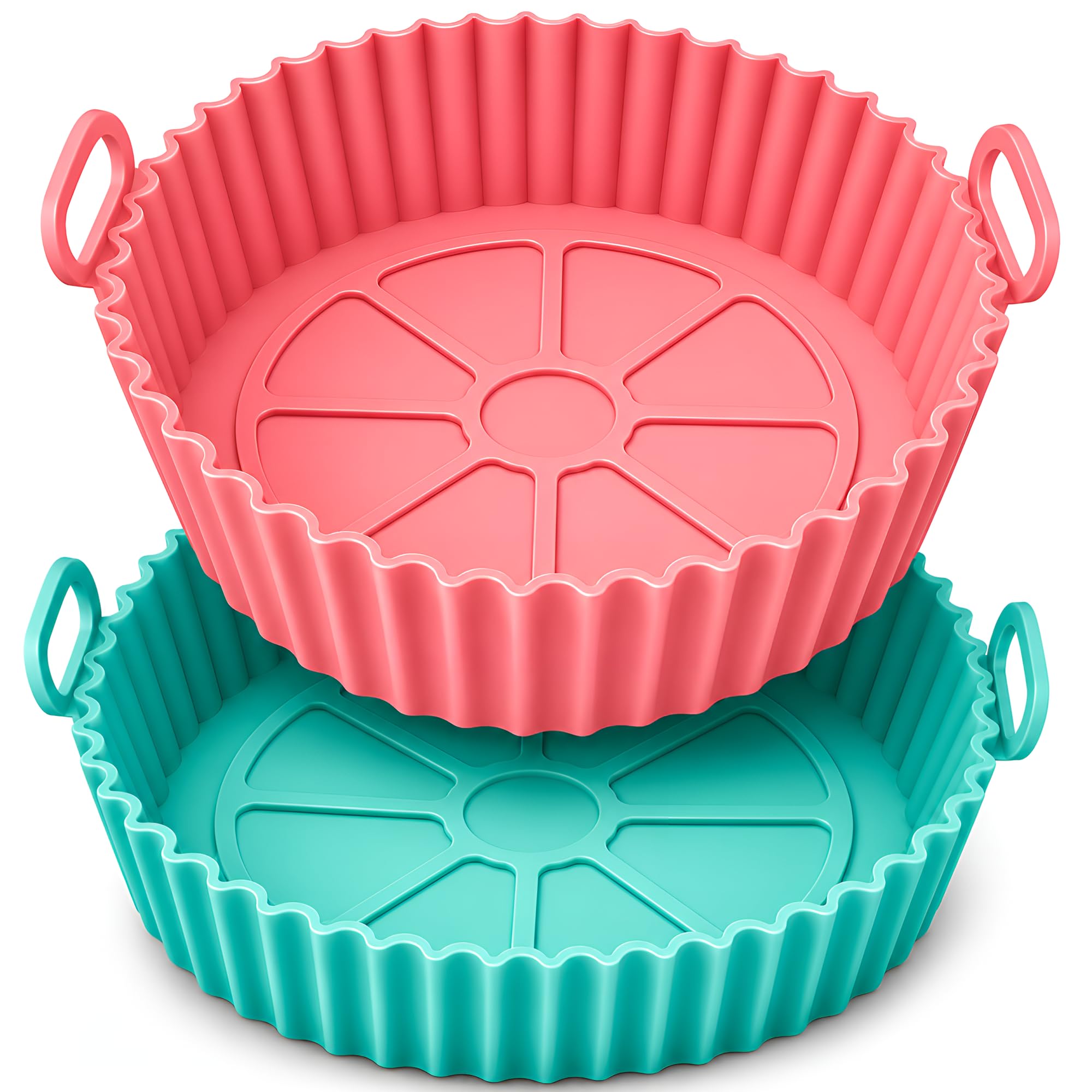 DALUCI Air Fryer Liners I Silicone Basket Baking Tray I Pot with Ear Handles I Nonstick Reusable Heat Resistant I Easy to Clean Cooking Oven Insert Accessories – Multicolor (Round, Pack of 2)-picture-18