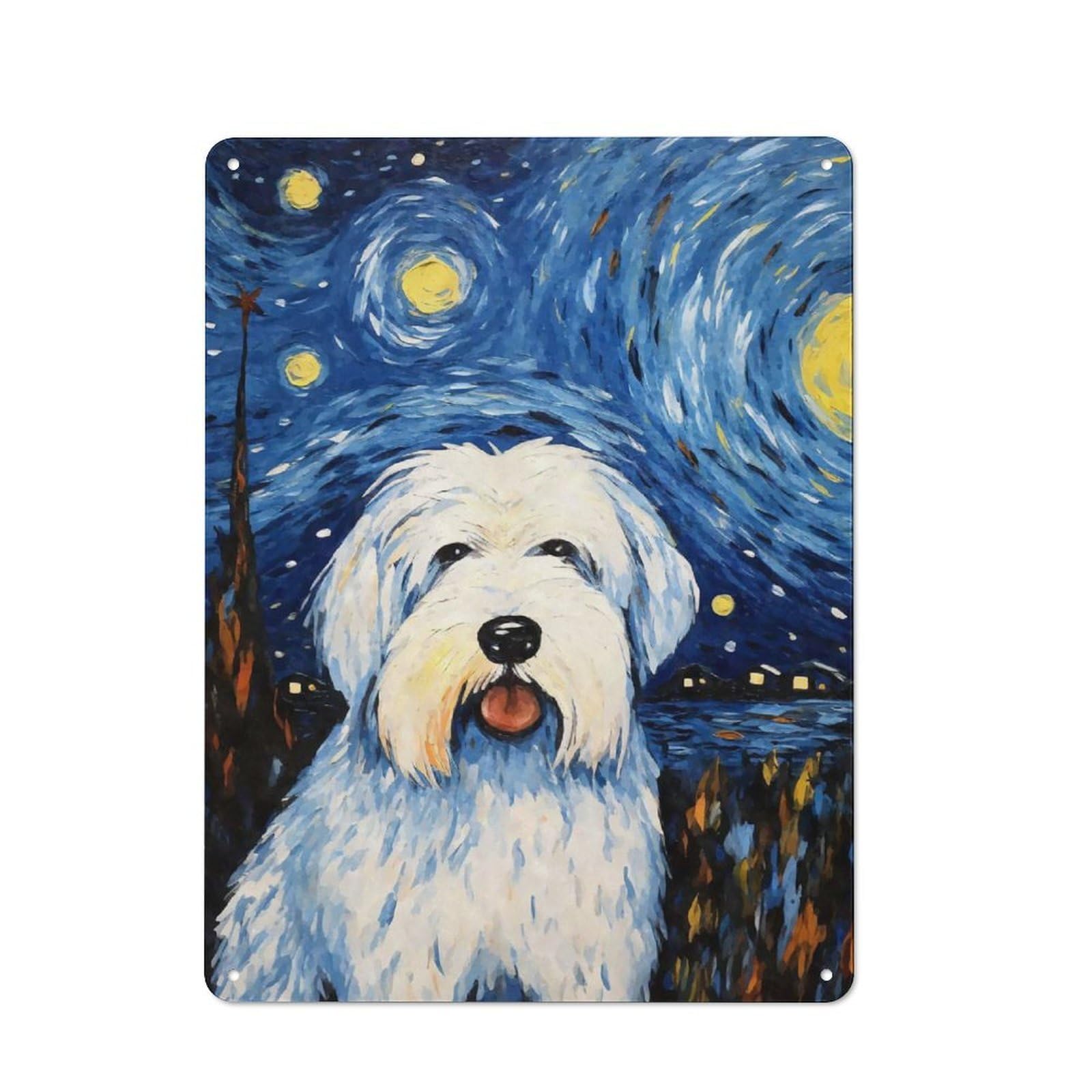 Junmoney Style-21 Tin Wall Plaque 40X30cm With Old English Sheepdog Night For Guest Room Or Hallway, For Garage, Workshop And Man Cave Decoration