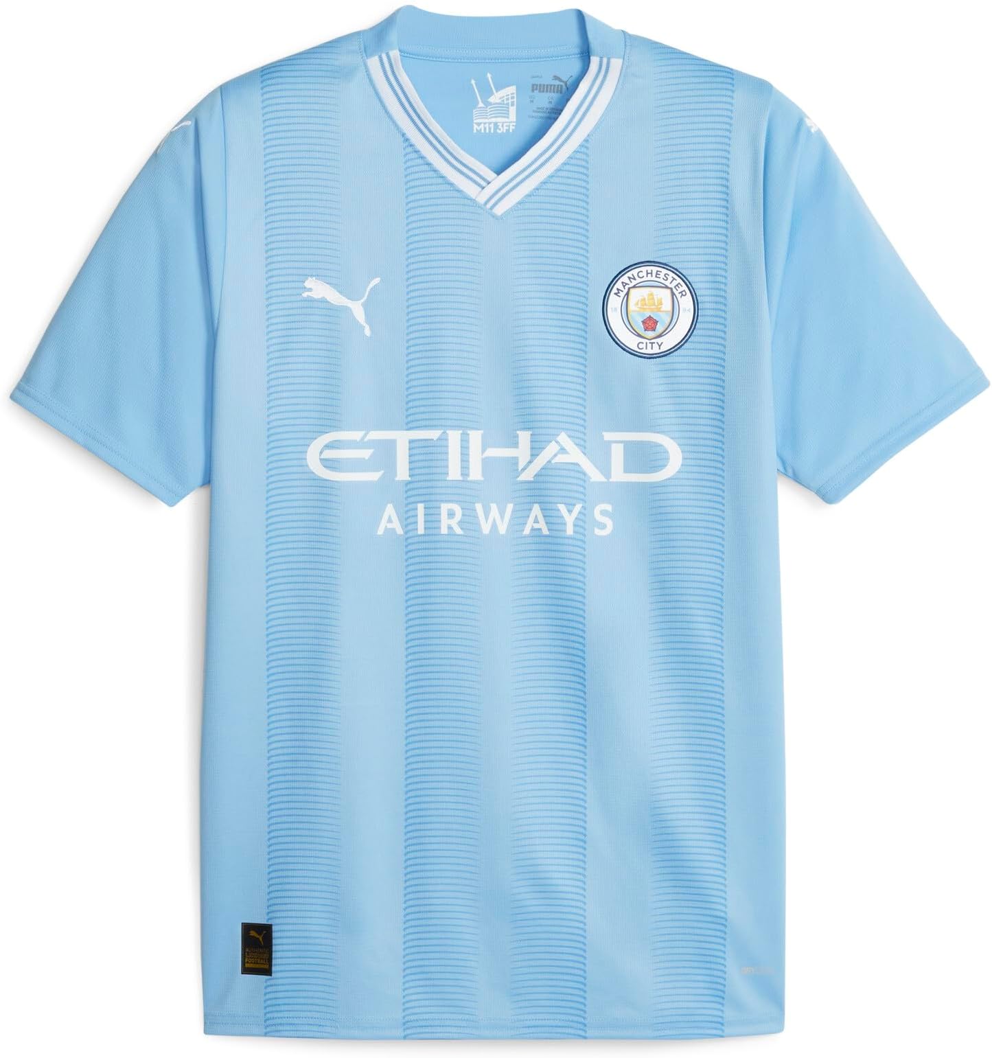 PUMA Men's Soccer Manchester City 23/24 Home Jersey - Celebrate The Etihad Stadium Features of The Club's Inaugural Season