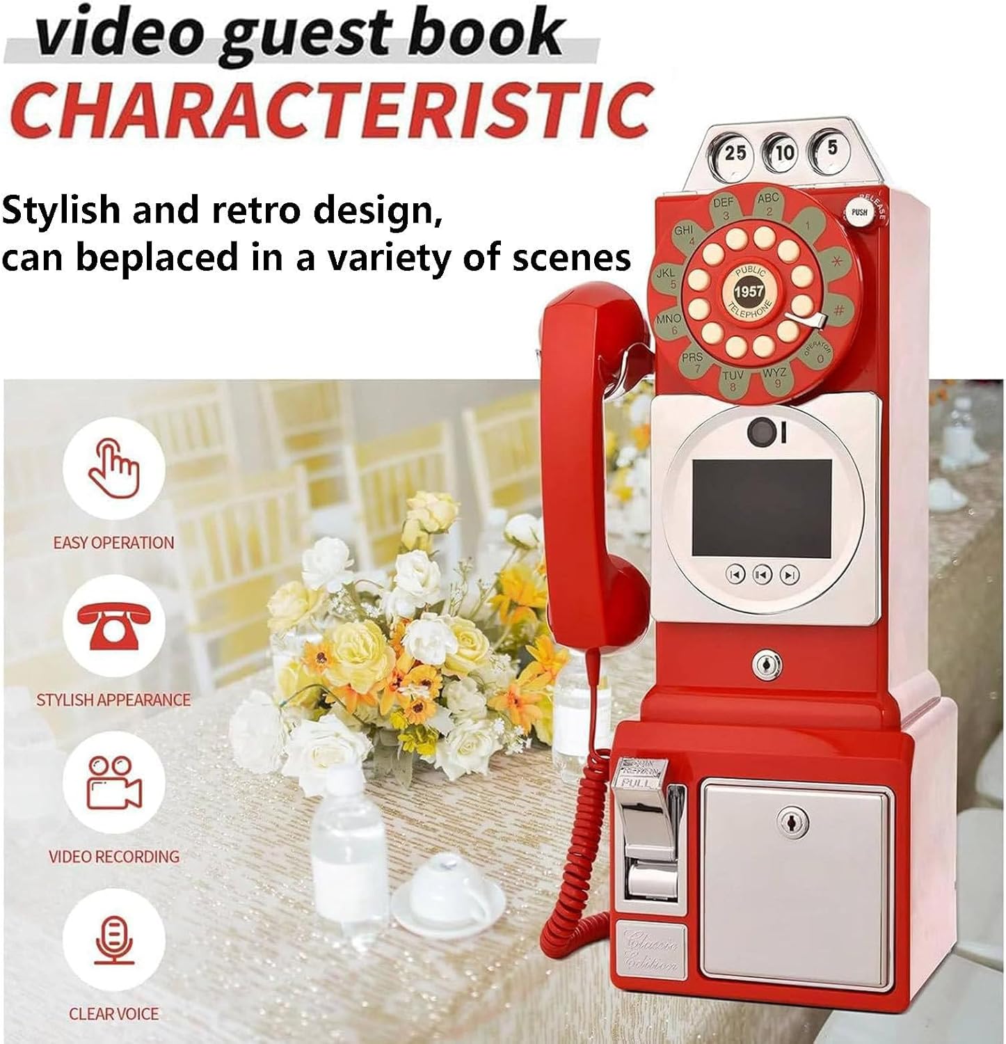 Creative Wedding Guest Book - Video & Audio Phone Guestbook, Easy to Use for Engagements, Anniversaries, Baby Showers & Graduations, 64GB Red