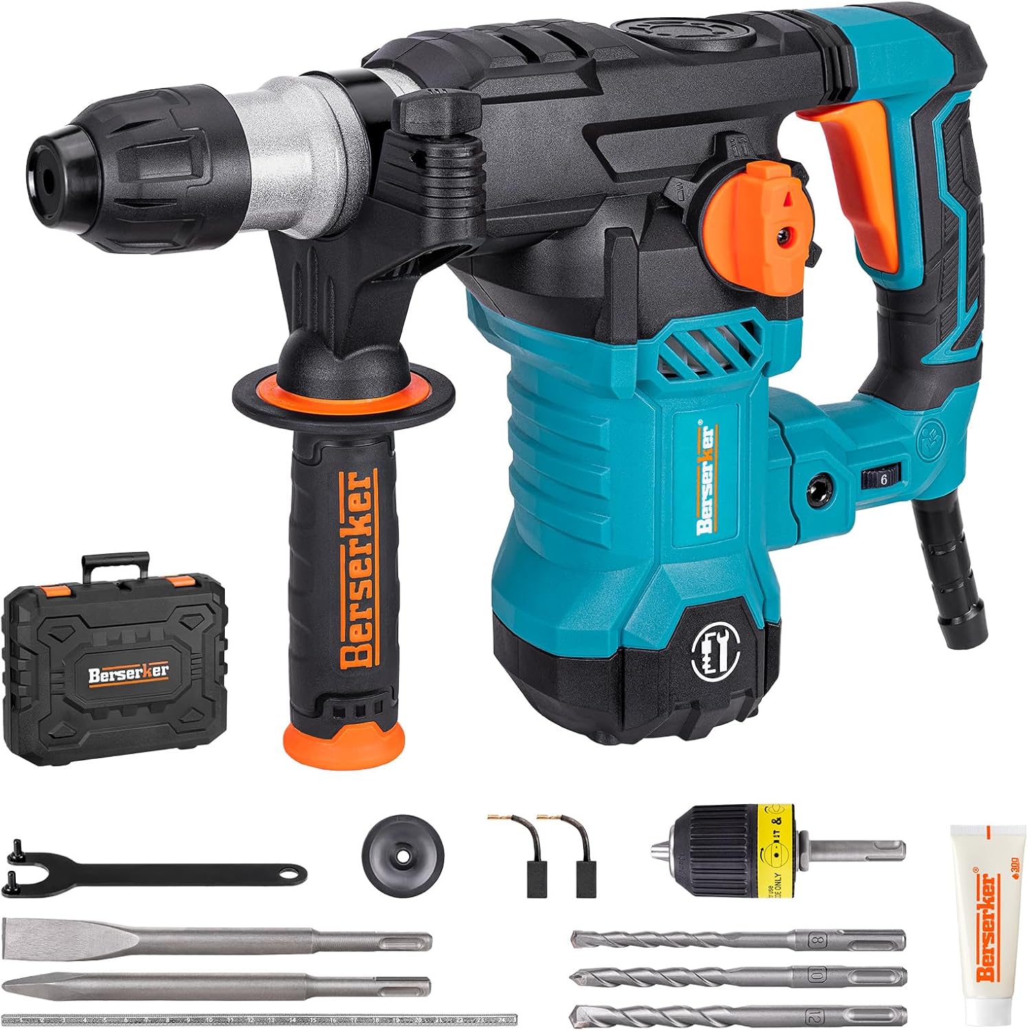 Berserker 1-1/4" SDS-Plus Rotary Hammer Drill with 1/2 Inch SDS Plus Keyless Chuck Adapter