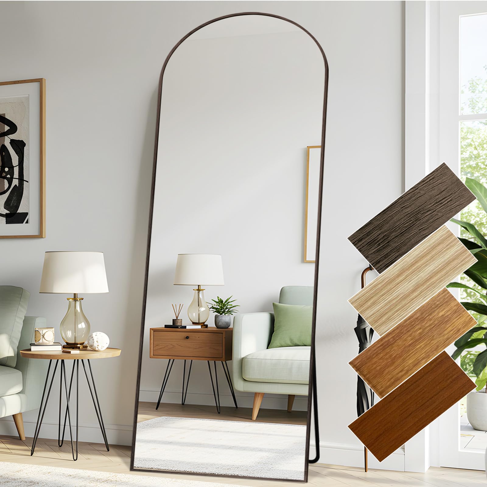 LunaMirror 76x180 CM Large Arched Full Length Mirror Aluminium Frame in Graylish Driftwood Look Free Standing Tempered Glass Floor Mirror Full Body Wall Mountable for Bedroom, Living Room, Hallway