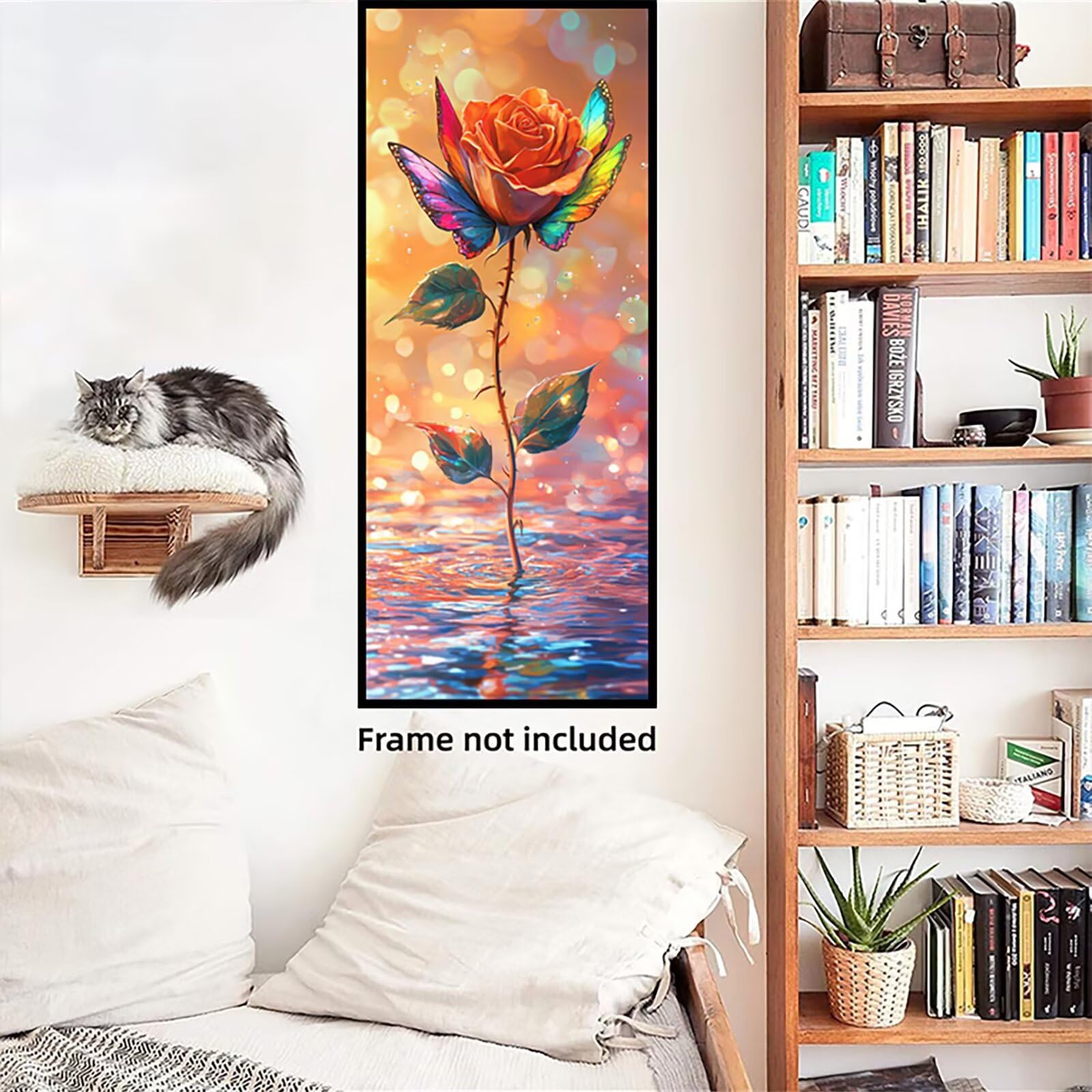Malen Nach Zahlen 50x150cm Leinwand Schmetterling Malen Nach Zahlen Erwachsene mit Ohne Rahmen, DIY Kreativ Set für Erwachsene mit Pinseln und Acrylfarbe, Zimmer Deko Rose Landschaft Geschenk, P0M-629