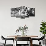 5 Pieces Modern Canvas Painting Wall Art The Picture for Home Decoration Black and White Tree Silhouette in Sunrise Time Lake Landscape Print On Canvas Giclee Artwork for Wall Decor