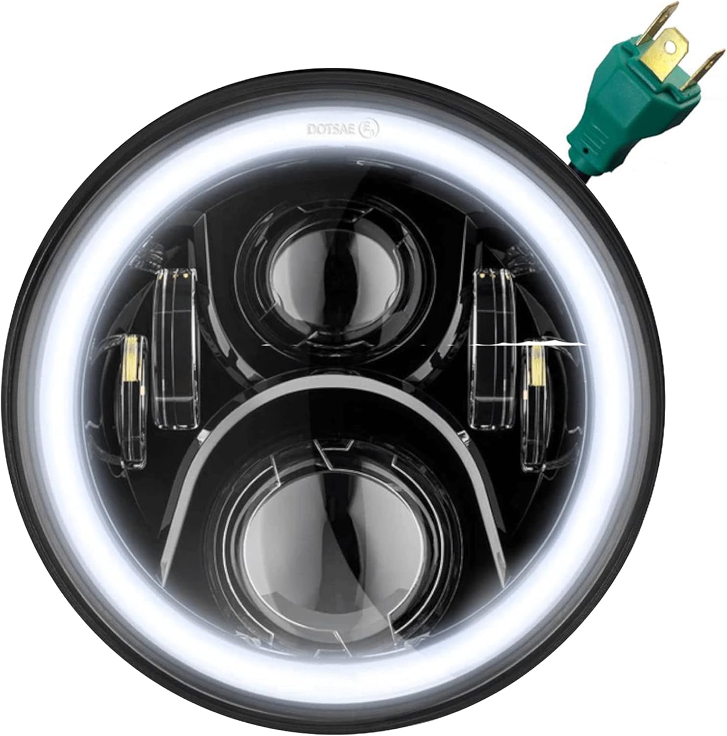 Eagle Lights 8700BG2H 7" Headlight Kit with White Halo Ring for Harley Davidson and Indian Motorcycles - Generation II/Black Halo Kit/No Installation Accessories