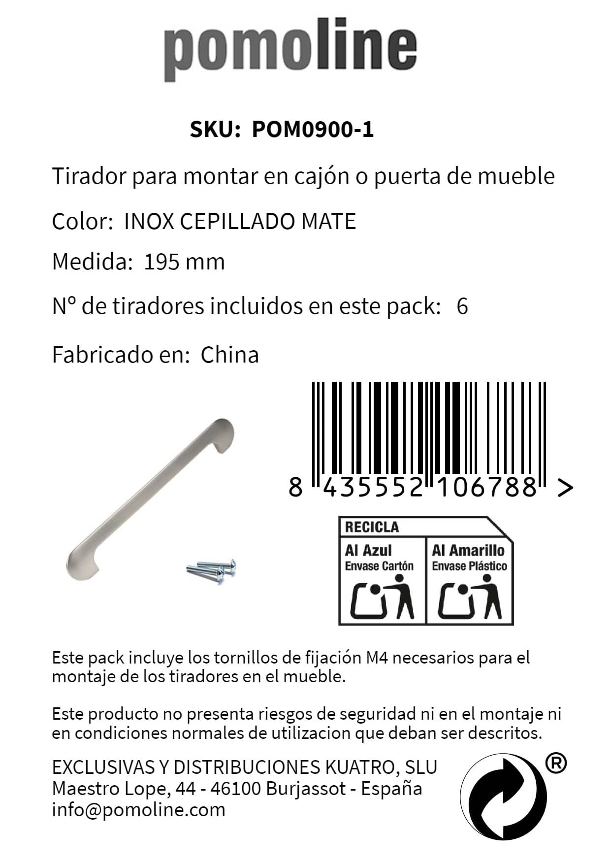 6 Un. TIRADOR Asa 160MM inox mate Mueble COCINA puerta cajón Armario