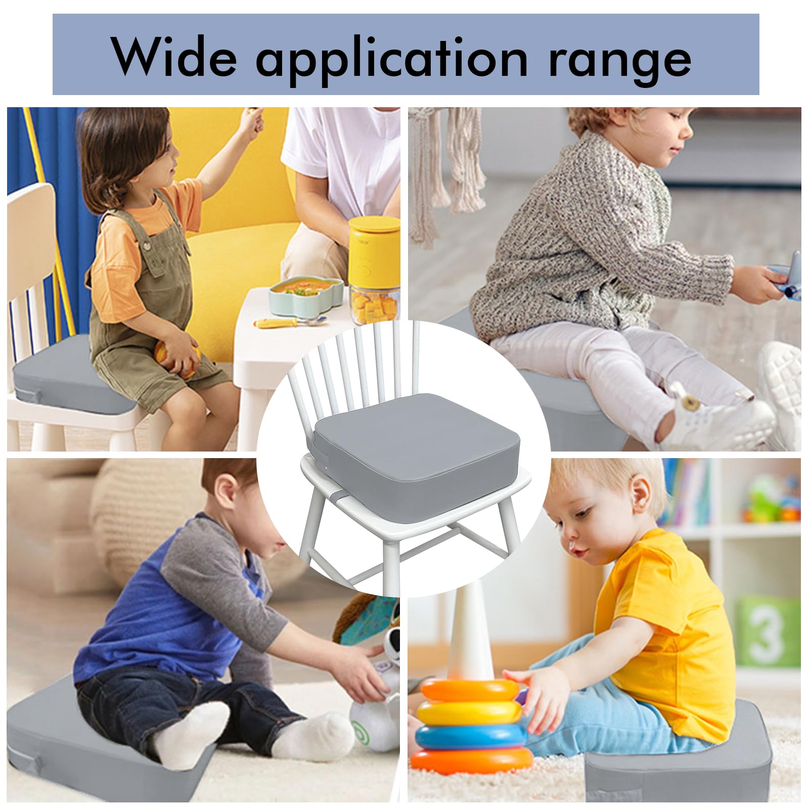 Seggiolone per bambini, per tavolo da pranzo, smontabile, portatile, in pelle PU, con fibbia di sicurezza, altezza del seggiolino per bambini (grigio chiaro)