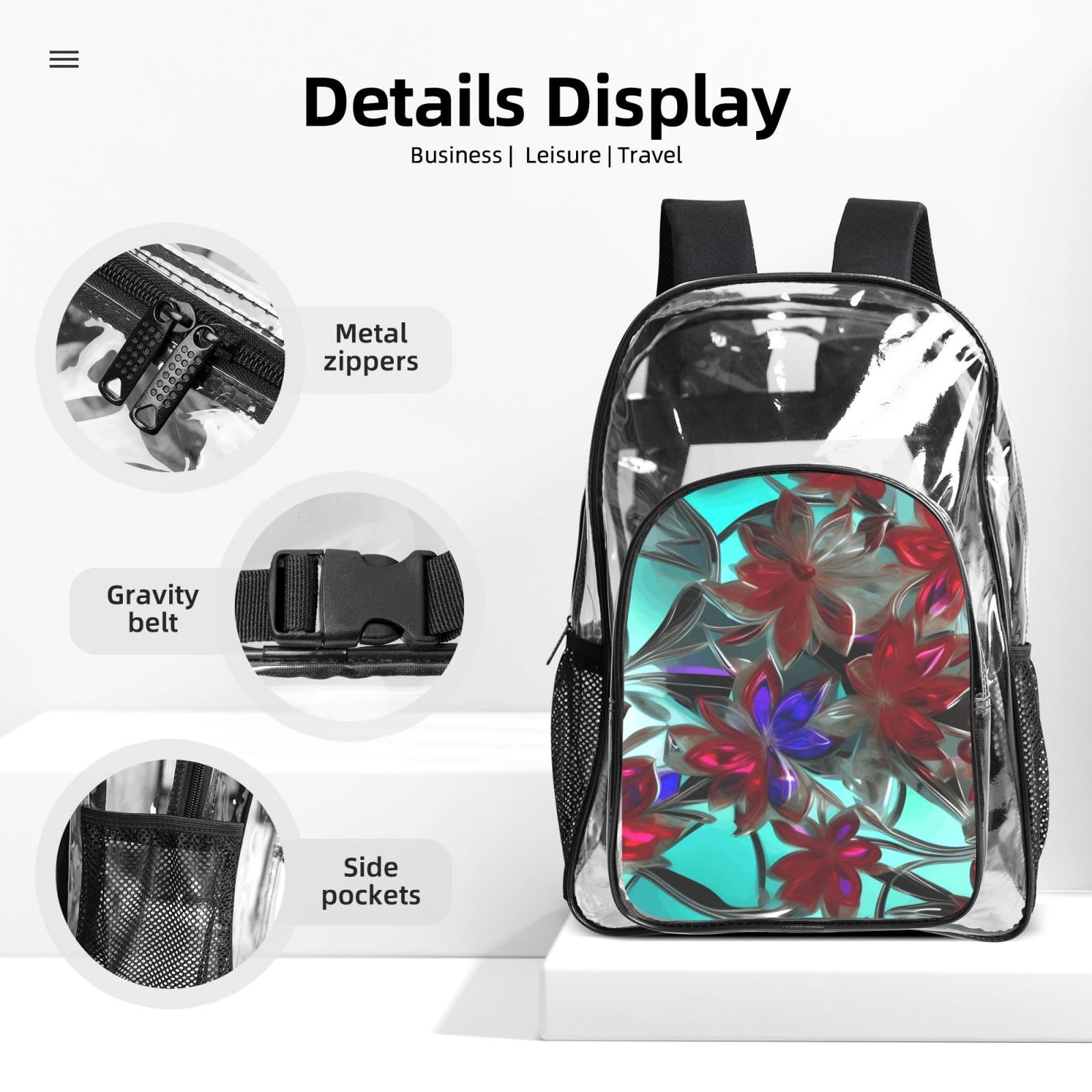 Ensemble de 3 sacs à dos transparents pour l'école, les voyages, les activités en plein air - Motif vitraux - Unisexe