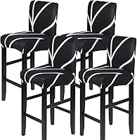 Vista 62 de SearchI - Juego de 4 fundas para taburetes de bar de jacquard, fundas elásticas y lavables para taburetes de bar, fundas para sillas de altura