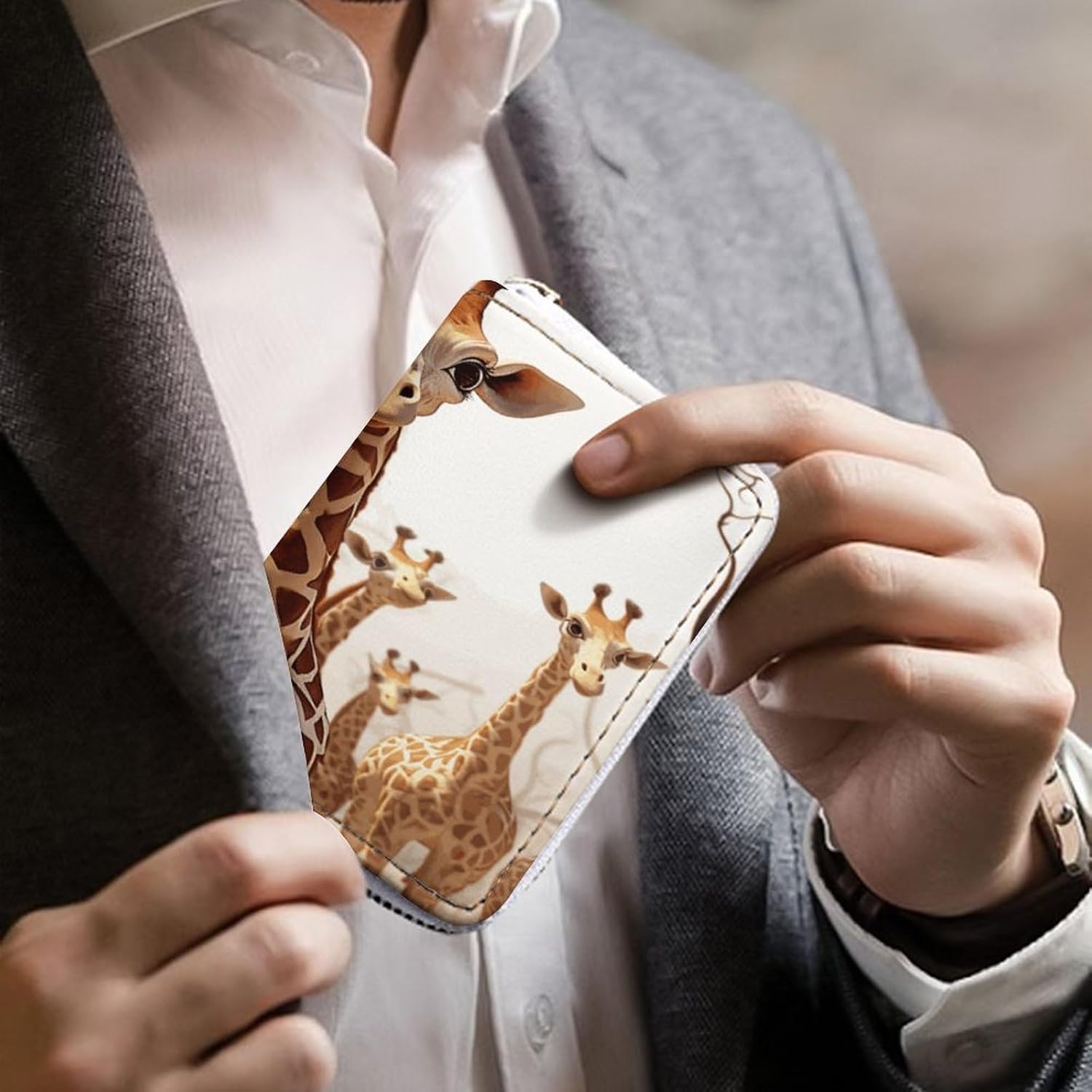 Cute Cartoon Funny Giraffes Card Holder RFID Blocking,Credit Card Wallet for Women And Men,Card Case Organizer Bag with Zipper