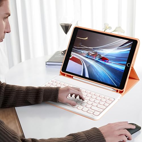 Miniatura 79 de aoub Funda para iPad de 9ª/8ª/7ª generación de 10.2 pulgadas, funda de teclado Bluetooth inalámbrica desmontable, funda trasera de TPU suave