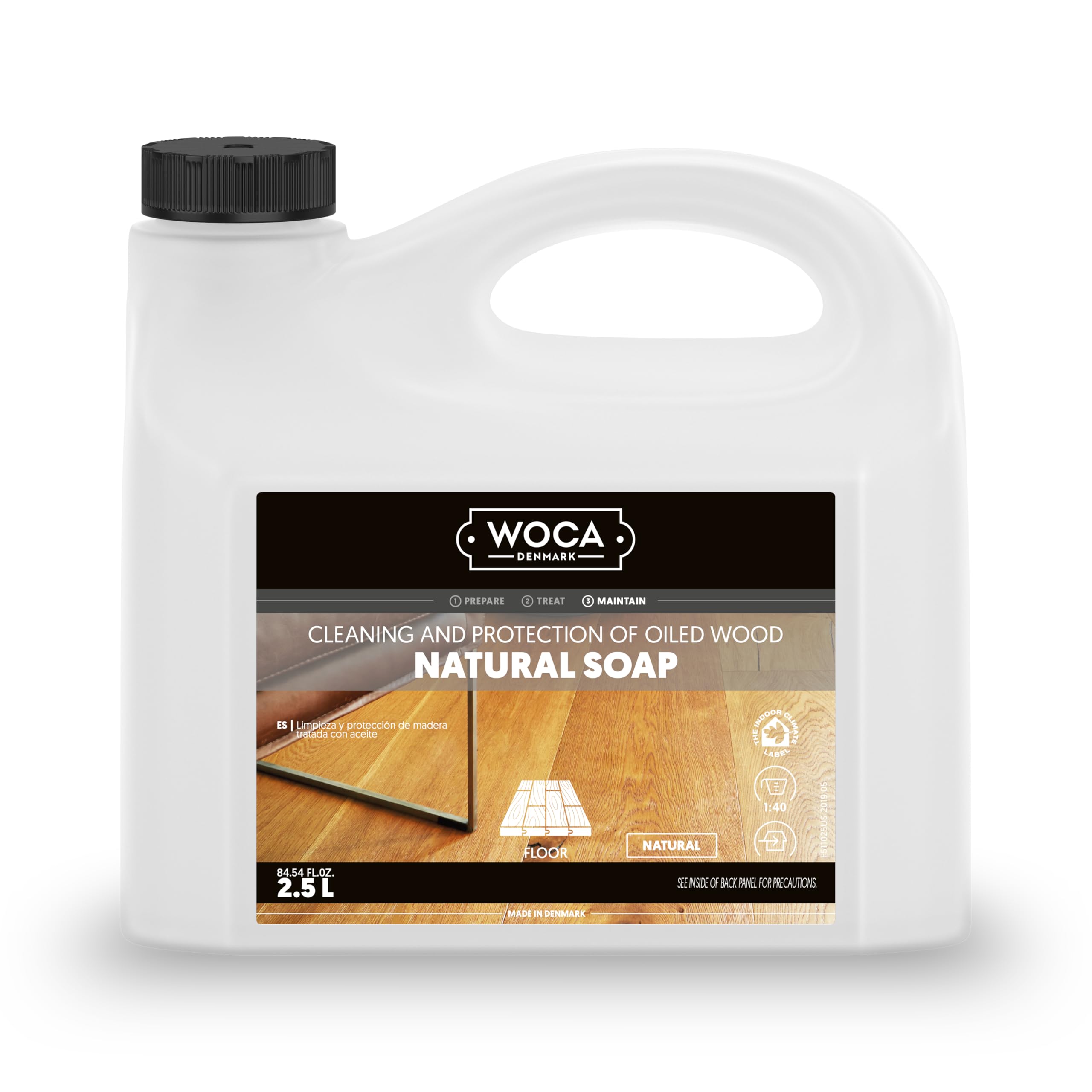 WOCA Natural Soap, Natural |2.5 L| - Concentrated Wood Cleaner for oil or wax finished hardwood floors, tables, millwork, cutting boards, and countertops.