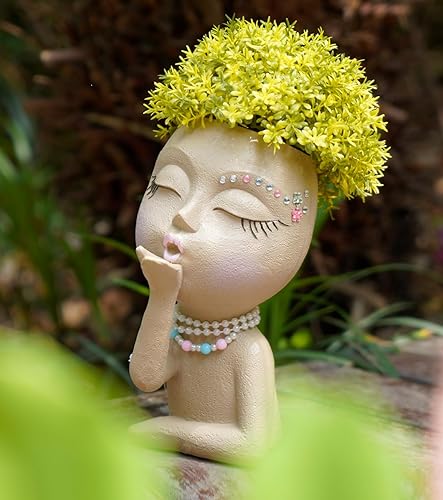 Miniatura 2 de COMODID Macetero para la cara macetero para la cabeza maceta para las cabezas de las damas maceta con caras de niña macetas pequeñas con estatua