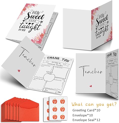 Miniatura 7 de Tarjetas de agradecimiento para profesores, tarjetas de felicitación de agradecimiento para maestros, día de San Valentín, gran regalo de