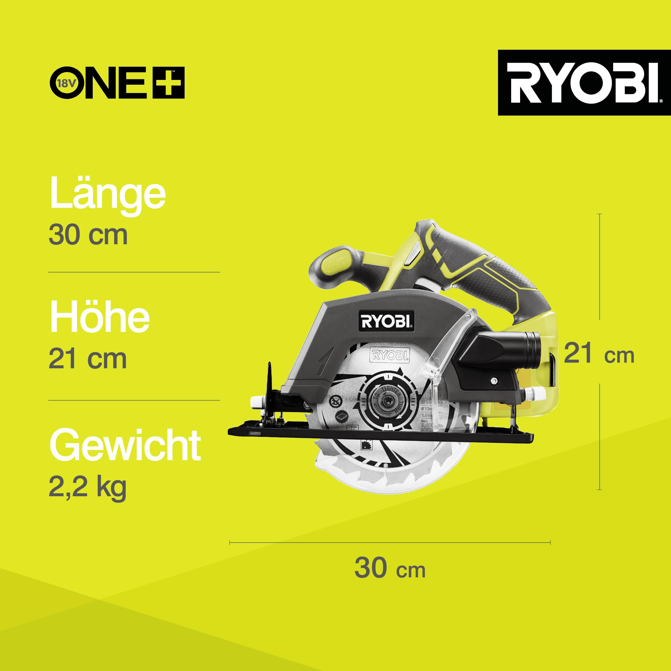 RYOBI 18 V ONE+ Akku-Handkreissäge R18CSP-0, 150 mm Sägeblatt, werkzeuglose Einstellung, präzise Schnitte, Tiefeneinstellung, ohne Akku & Ladegerät