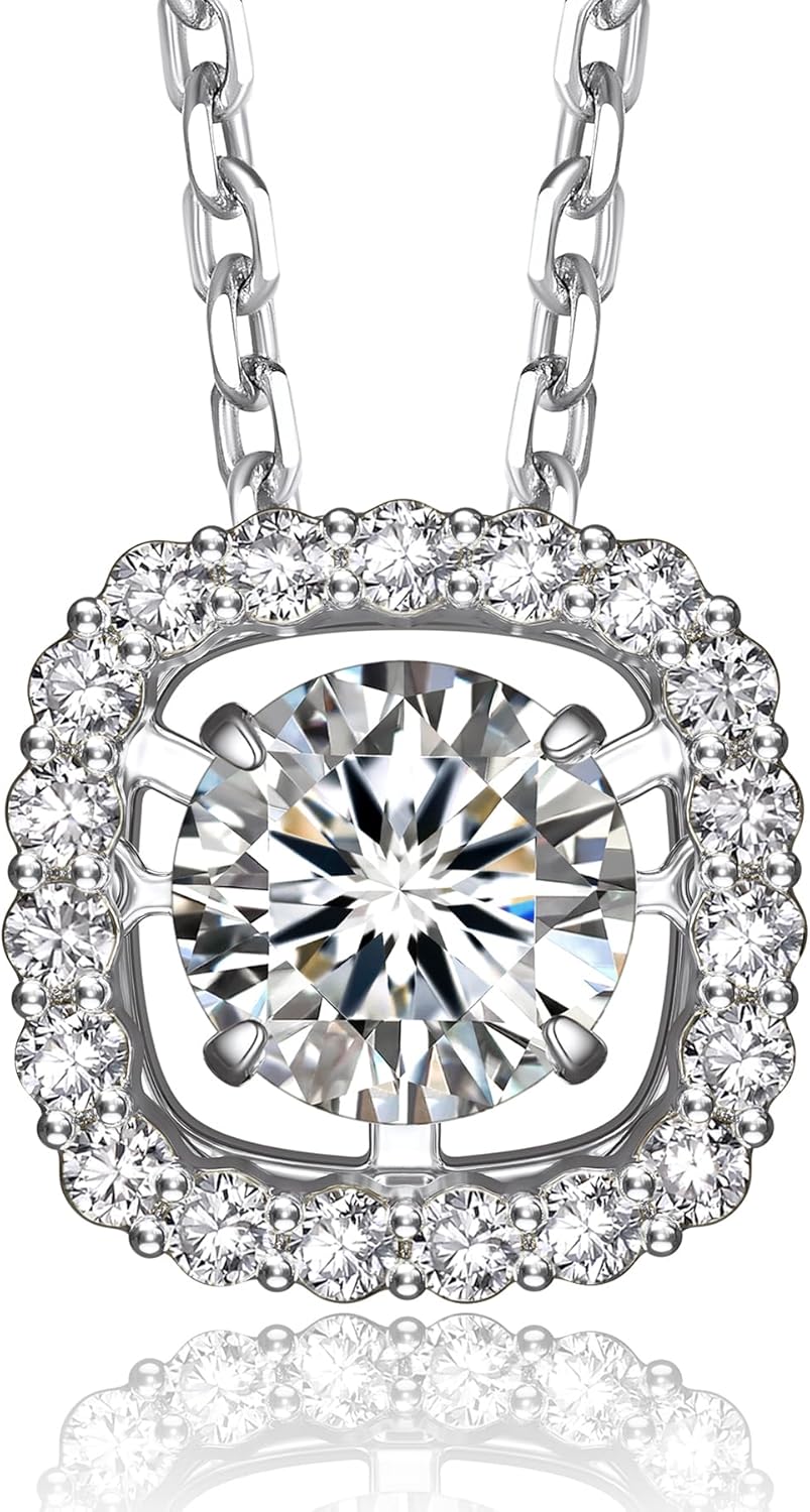 MomentWish Floating Necklace for Women, 0.5/1 Carat Dancing Moissanite Necklace for Her 925 Sterling Silver Pendant Anniversary Birthday Christmas Gift for Wife Mom Girlfriend