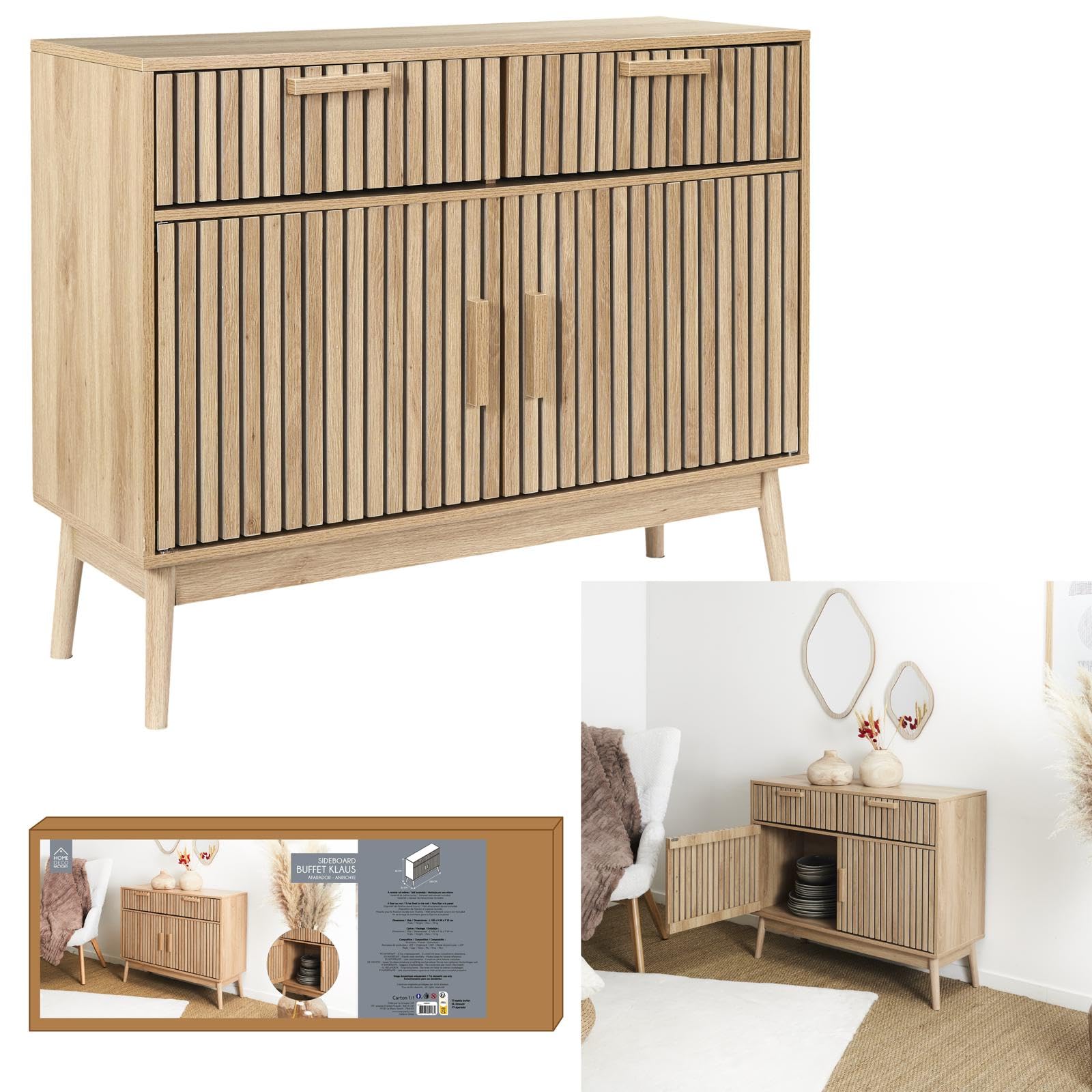 HOME DECO FACTORY Aparador Moderno de Madera 2 Cajones y Doble Puerta