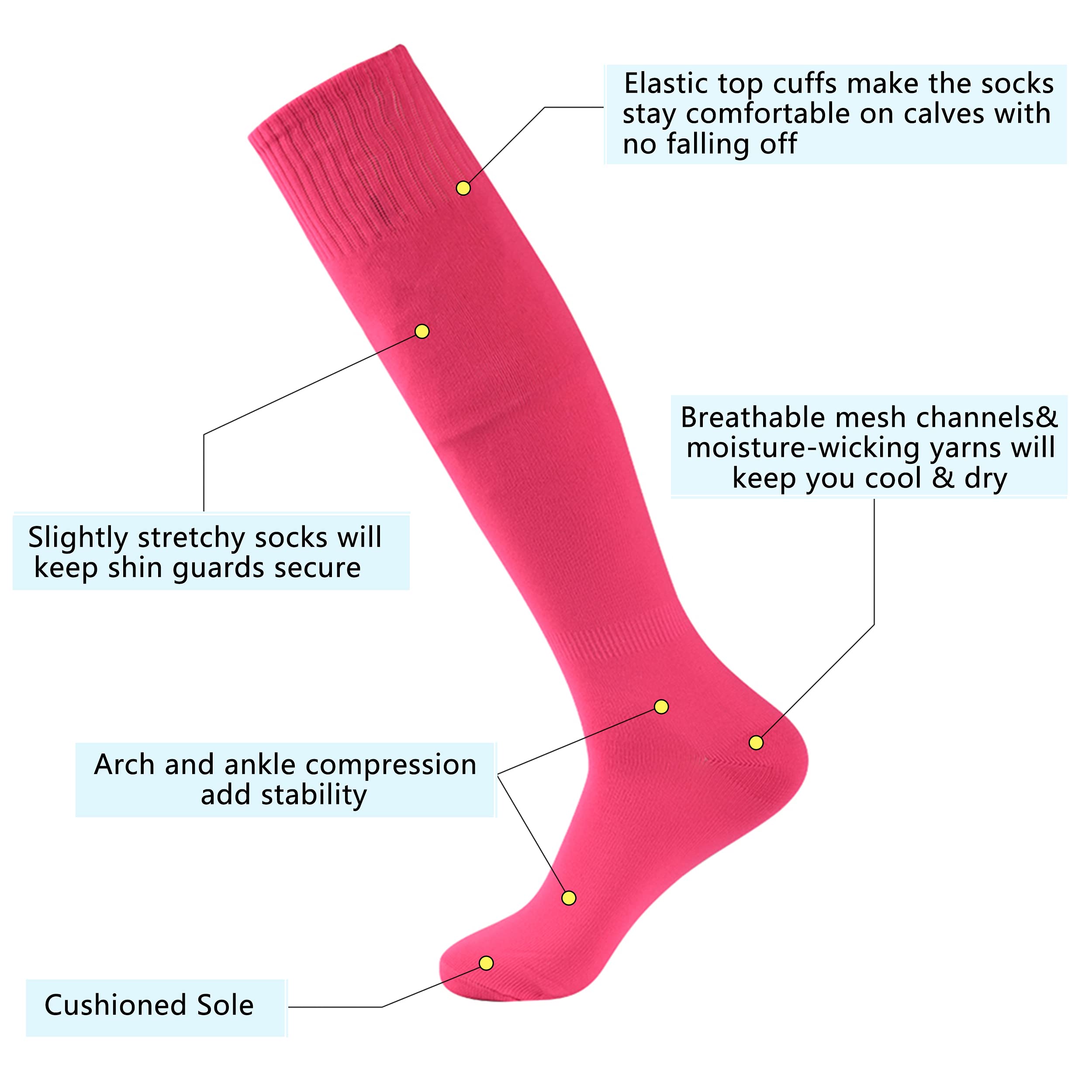 Fußballsocken für Herren, Jungen, sportliche Kompression, kniehoch, Fußballsocken, 2 Paar, Rosa, 2 Rosa, Einheitsgröße