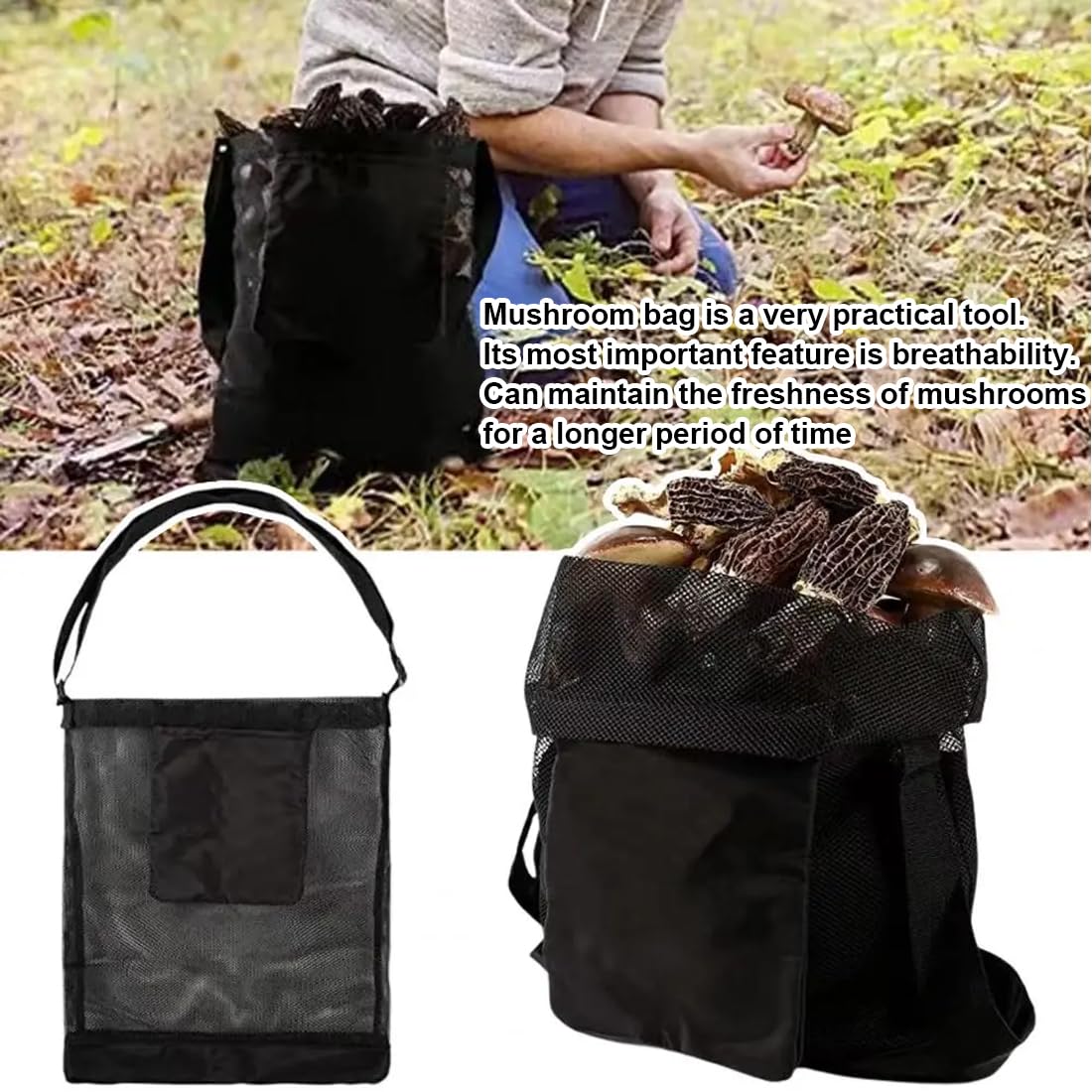 Borsa da Picnic per Raccolta Funghi con Tracolla Regolabile, 2 Pezzi