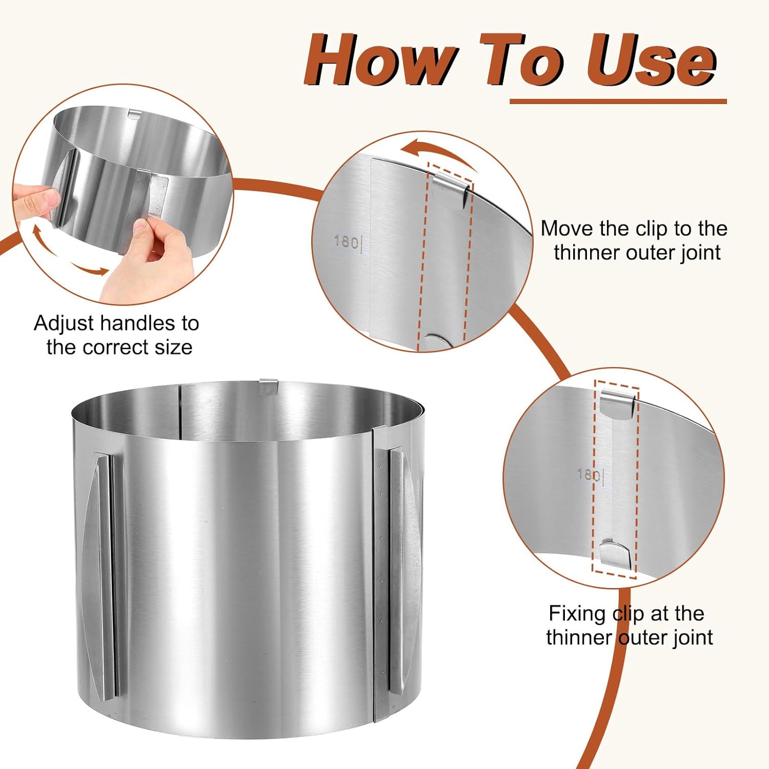 HARFINGTON 6" to 12" Cake Ring 17cm High Adjustable Round Cake Ring Stainless Steel Mousse Baking Moulds Bakeware Supplies for Baking Cooking Making Tool