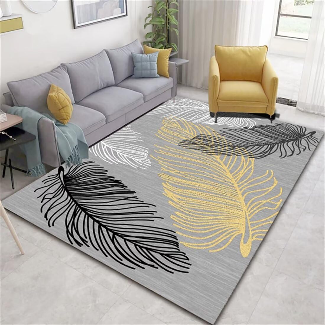 Alfombra para silla de oficina gris y amarilla resistente al desgaste y lavable para dormitorio