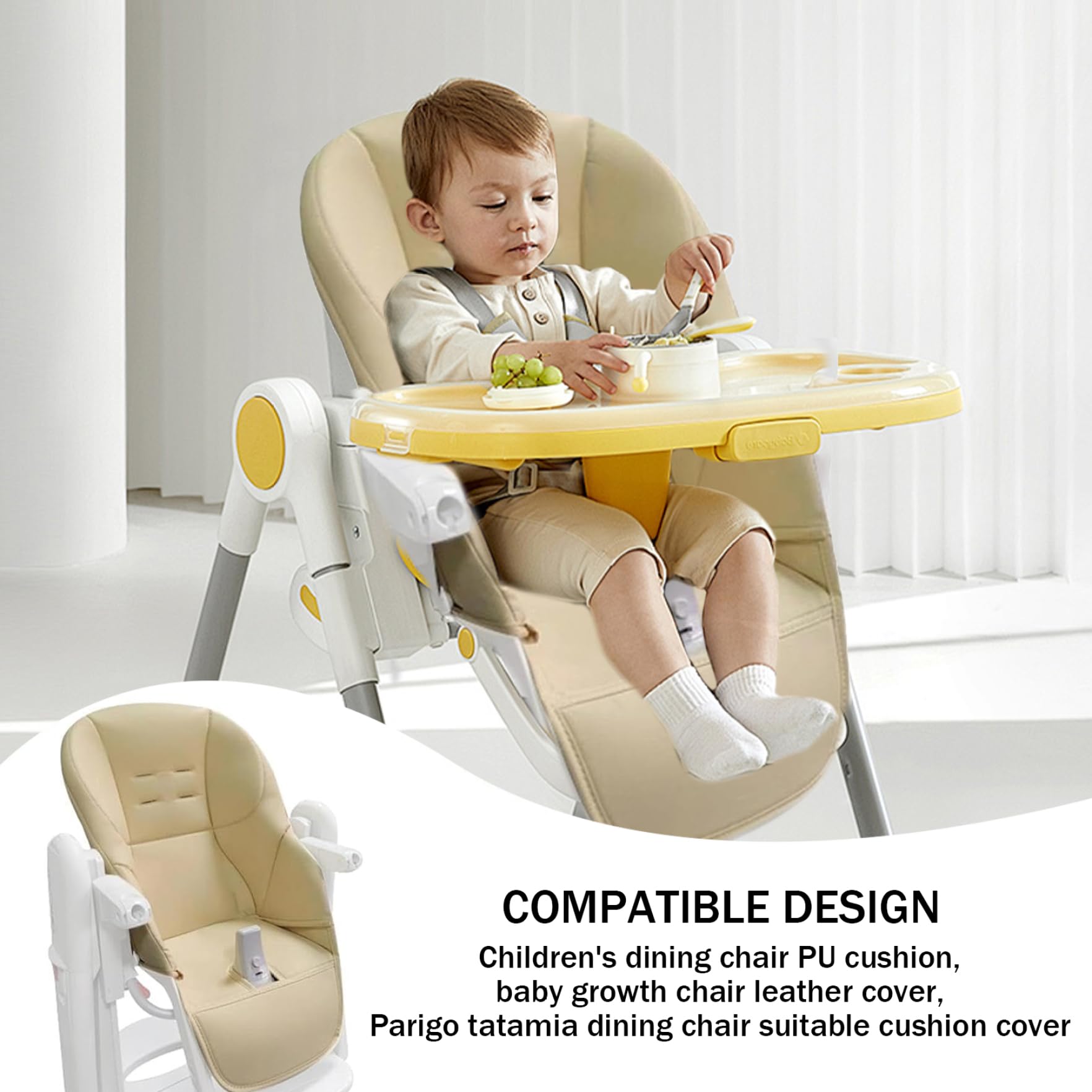Cuscino per seggiolone, morbida pelle PU antiscivolo, beige, 16X12 pollici, copriseggiolone per bambino