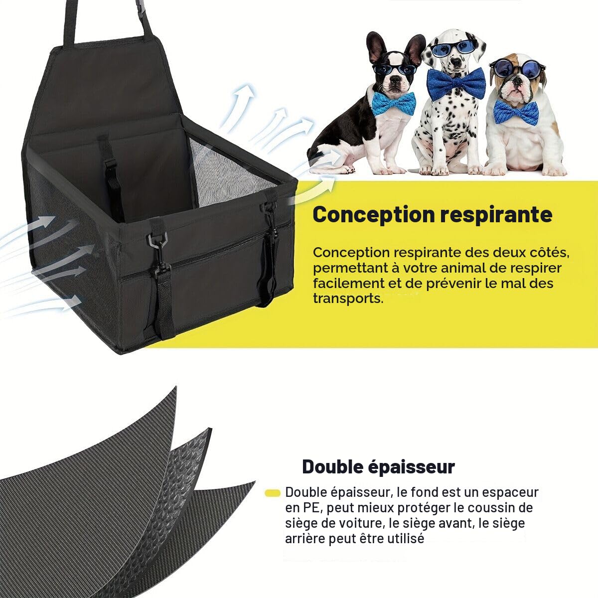 MENGQI Siège d'appoint de Voiture pour Les Chiens ou Chats, rehausseur de siège de voiture pour chien de petite et moyenne taille, lavable, pliable et respirant (gris)