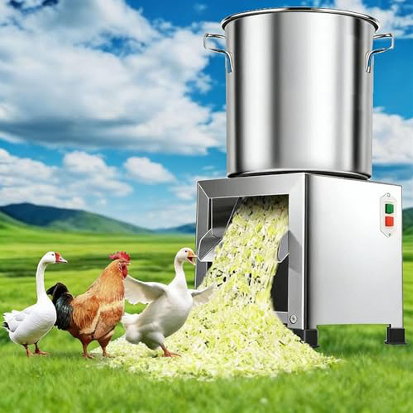 Robot Da Cucina Elettrico Per Impieghi Gravosi Con 4 Lame E Taglierina In Acciaio Inossidabile, Ideale Per Mangimi Per Pollame, Cucina Domestica E Uso Agricolo.