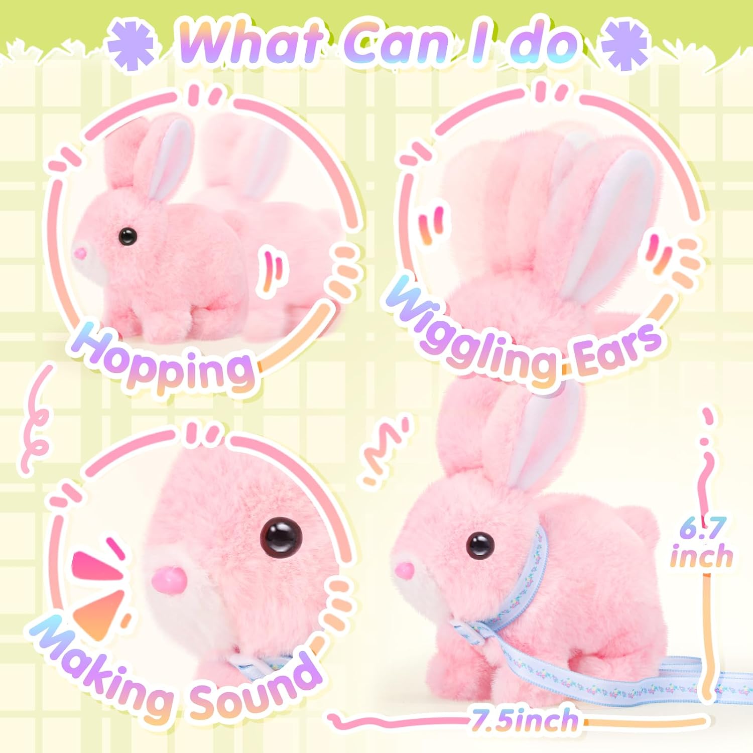 Tagitary Plush Toys White and Pink Interactive Bunny for Kids