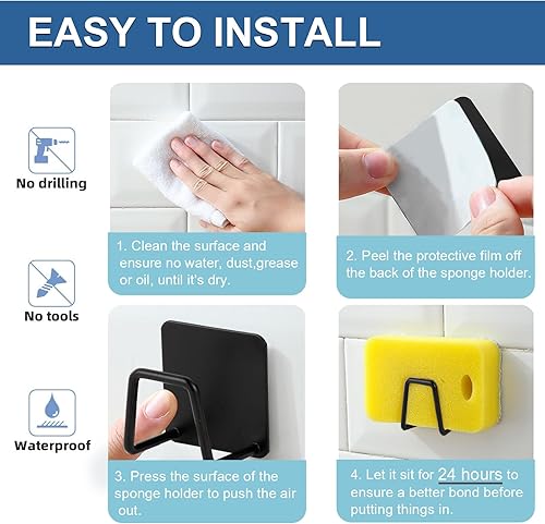 Miniatura 4 de 2 soportes de esponja para fregadero de cocina, soporte de esponja adhesivo fuerte para encimera de fregadero, soporte de organización de esponja de