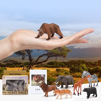 12 PCS Safari Animals Toys Set with Introducing Flashcards in a Box Jungle Animal Figures for Kids Toddler Realistic Assorted Mini Wild Zoo Playset Small World Toys for Educational Play Party Favors