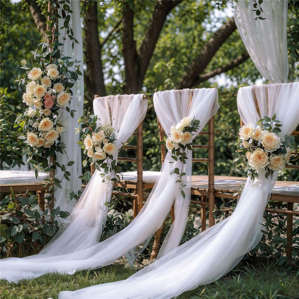 Mateju 4 Stück Chiffon Hochzeit Vorhang Hochzeitsbogen, Rosa/Rot Chiffon Tüll Stoff Querbehang Deko Gardinen Hintergrund für Dekoration Torbogen Zeremonie (Rosé 20,75x600cm)