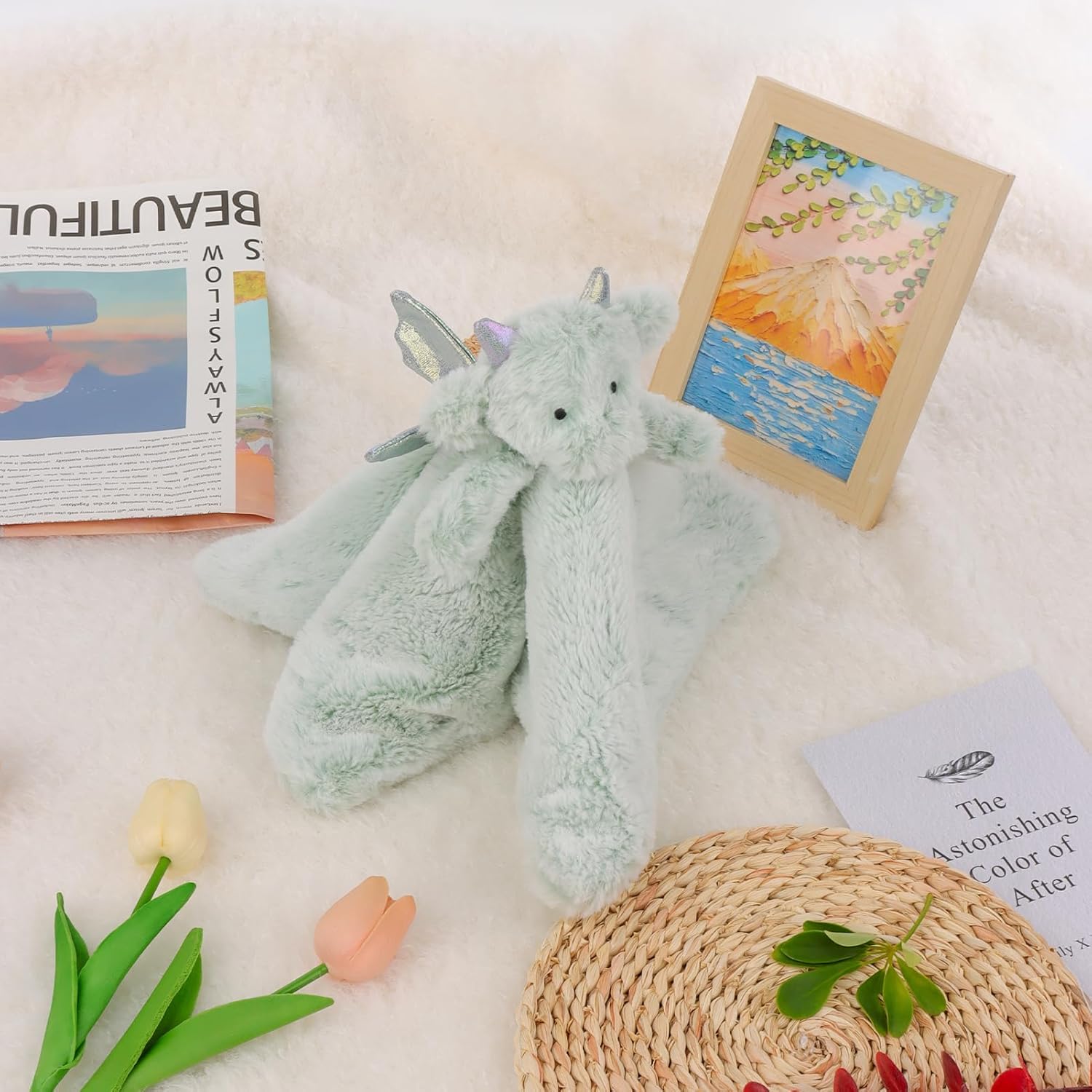 Apricot Lamb Luxury Snuggle Plush Cute Dragon Dinosaur Infant Stuffed Animals Security Blanket Nursery Character Blanket (Green Dragon, 13.8 Inches) - Image 2
