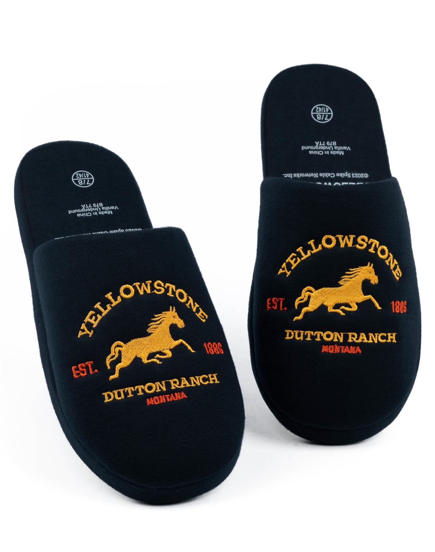 Y YellowstoneYellowstone Men's Navy Slippers | Dutton Ranch Emblem | Authentic TV Show Merch | Embrace the Spirit of the Hit US Series