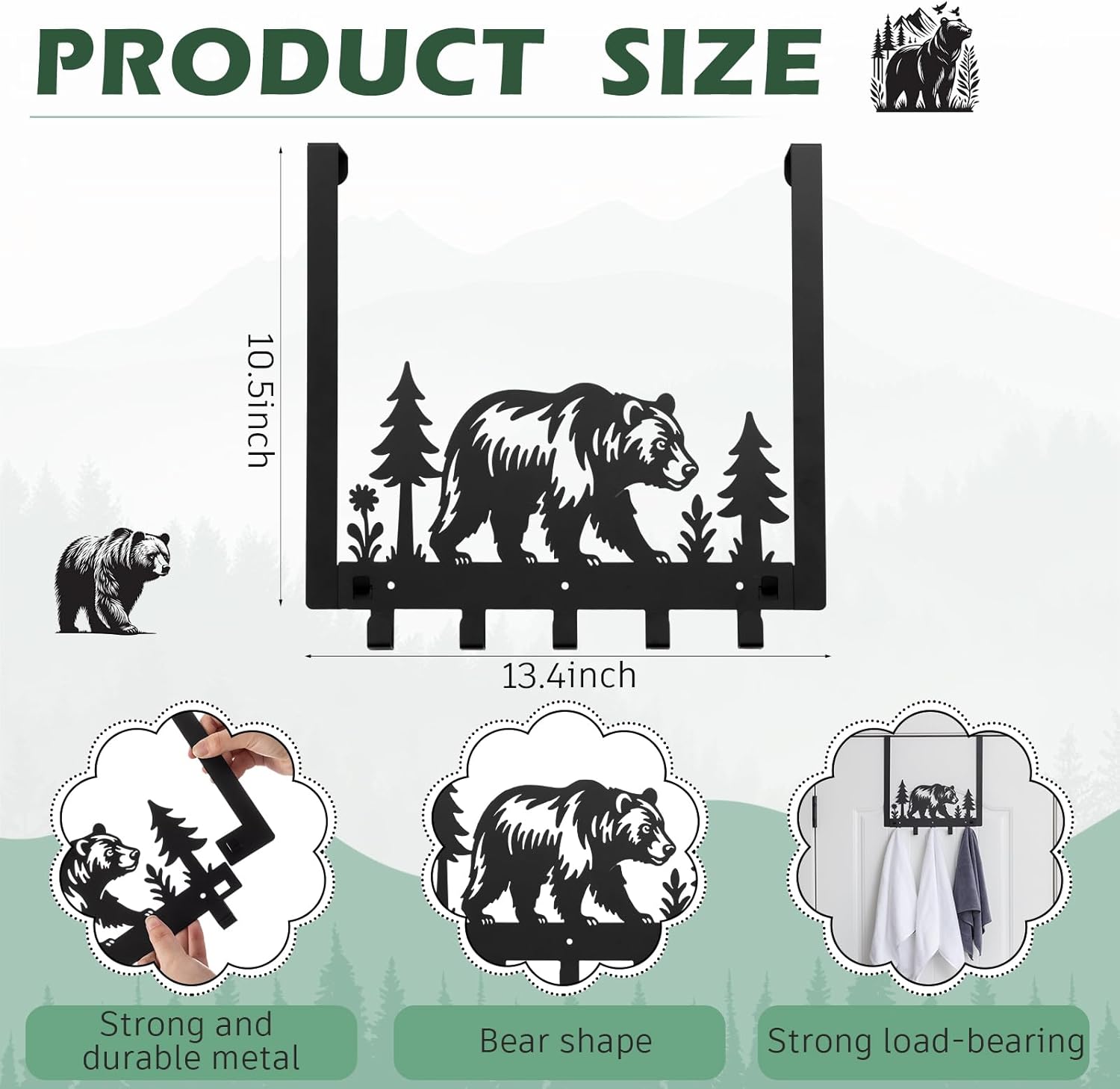 Bear Over The Door Hooks Bathroom Decor Hanger Wall Mount Rack Holder for Towel, Hat, Coat, Cloth, Keychain, Bag, Christmas Party Gift - Image 2