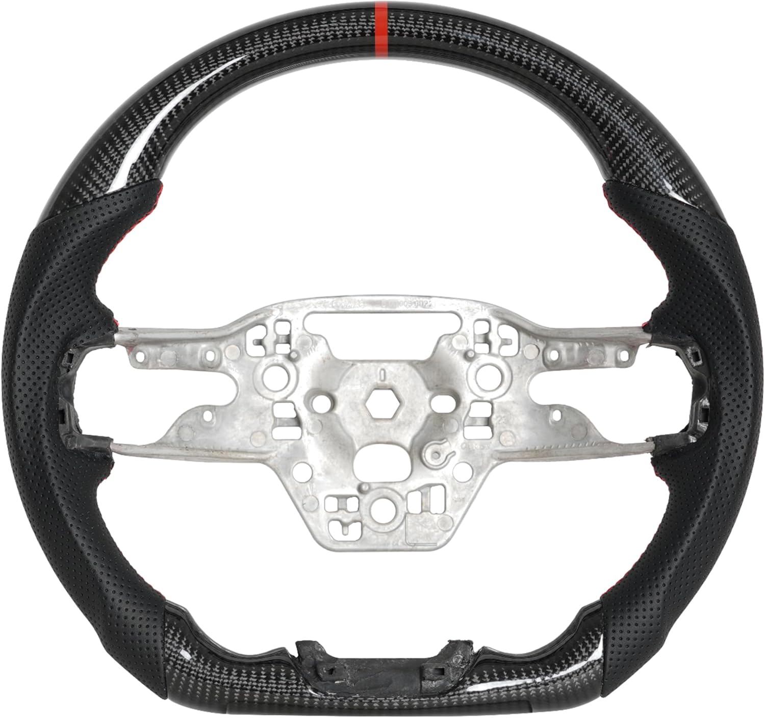 Carbon Fiber Steering Wheel for Ford Mustang 2024-2026 D-shaped Flat-Bottom NAPPA Perforated Leather Steering Wheel for Mustang GT/Dark Horse/EcoBoost 2024-2026