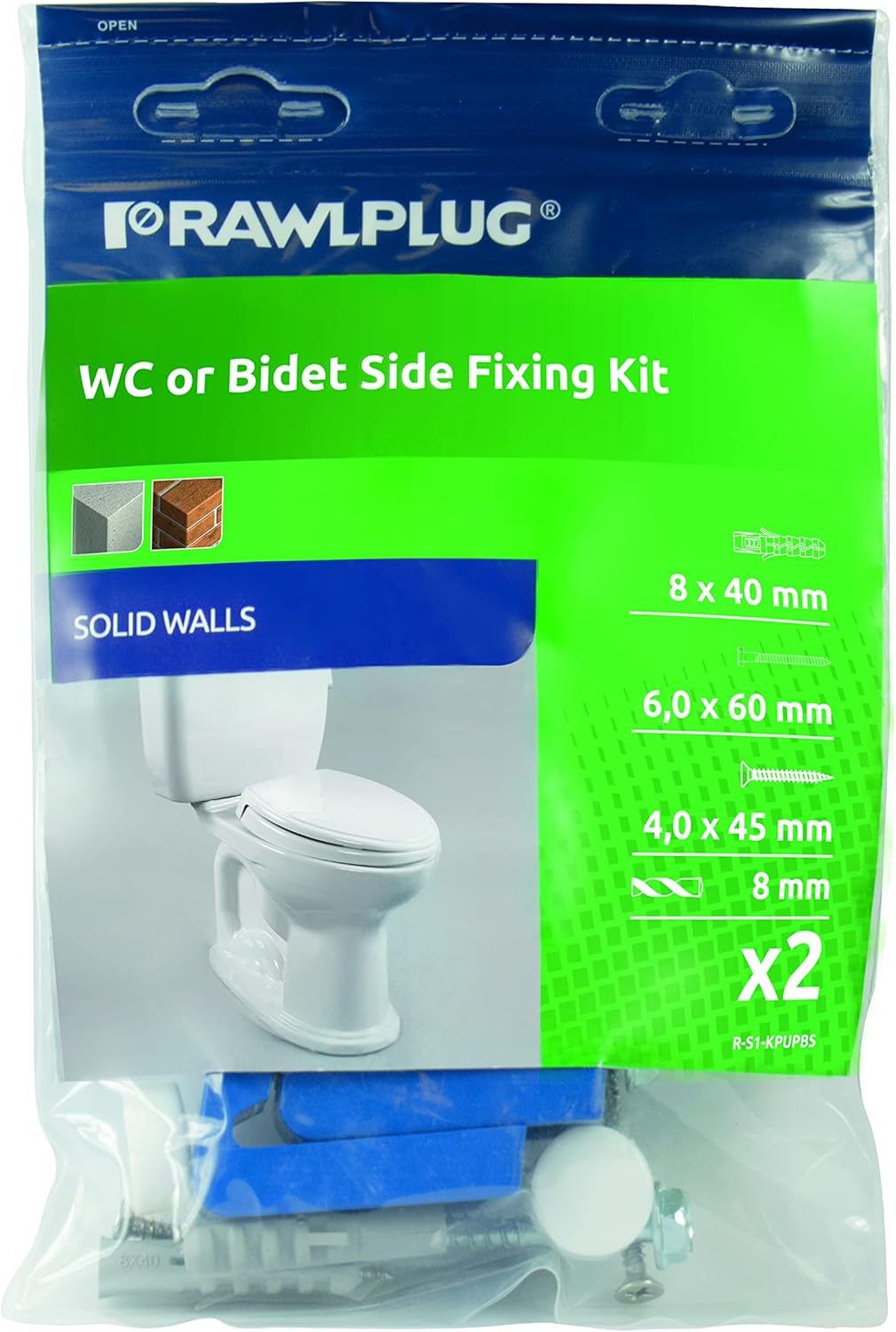 Rawlplug Side Toilet Fixing Kit Easy and Fast WC or Bidet Set Fix