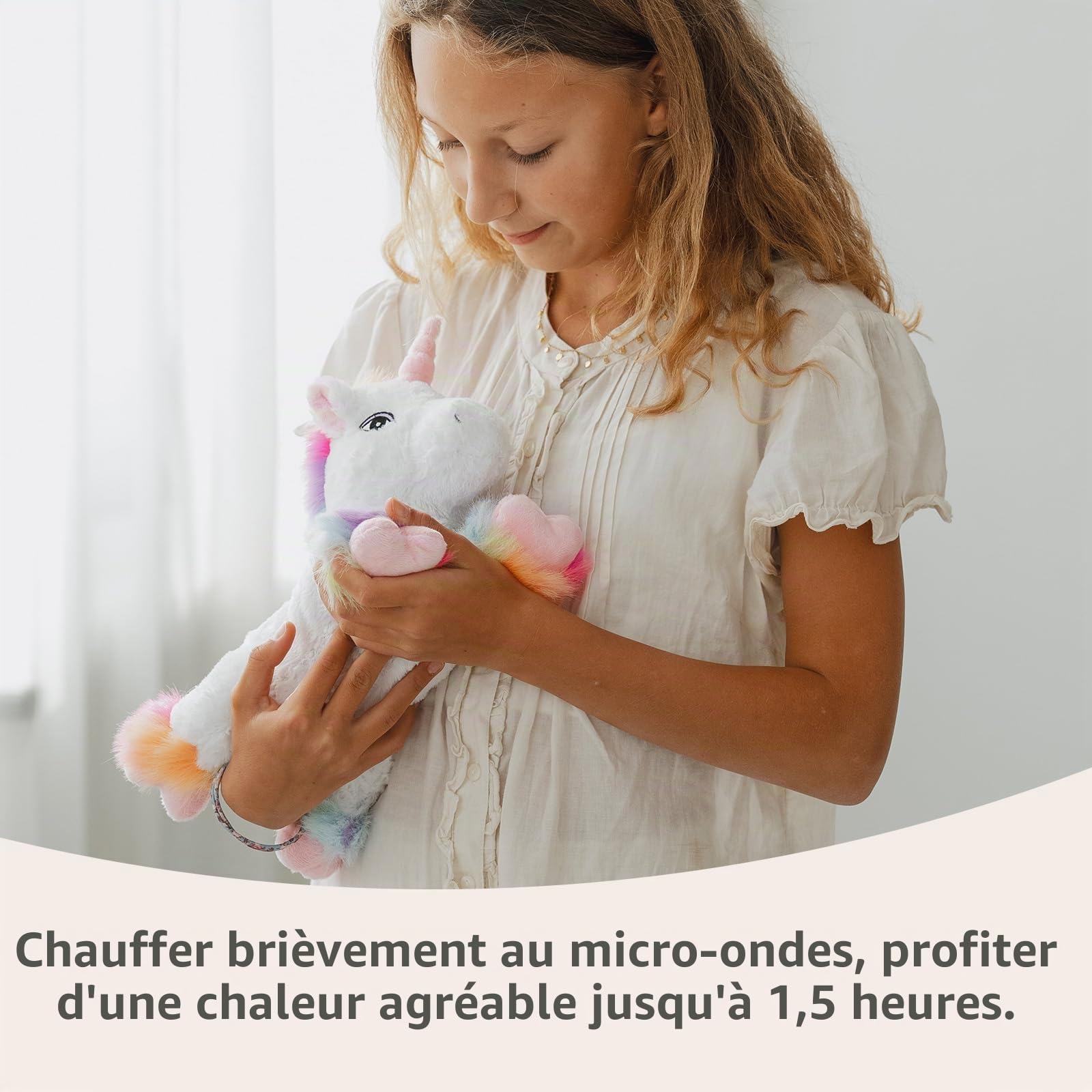 Peluche Habibi Licorne de qualité supérieure - Arc-en-ciel - Coussin chauffant amovible
