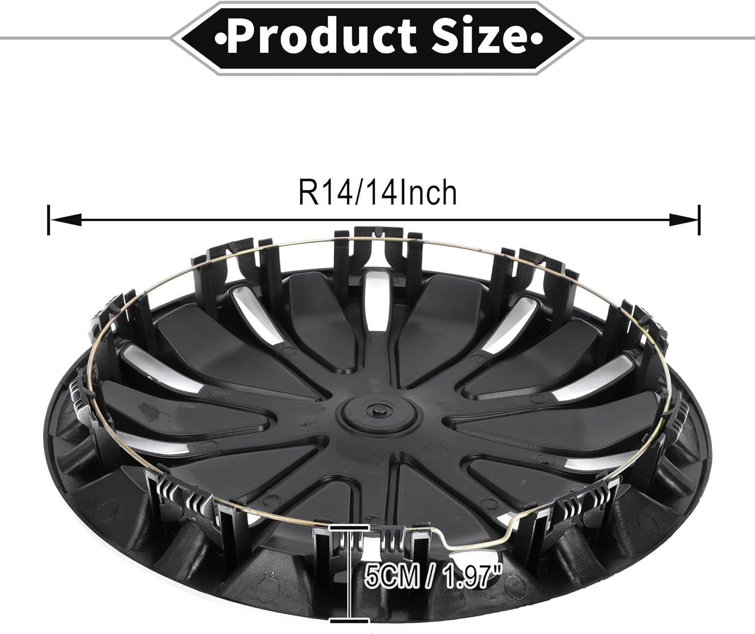 4 Pcs Car Wheel Rim Hub Cover Wheel Hub Caps R14 / 14 Inch Universal for Car Pickup Truck SUV Plastic Silver Tone Black