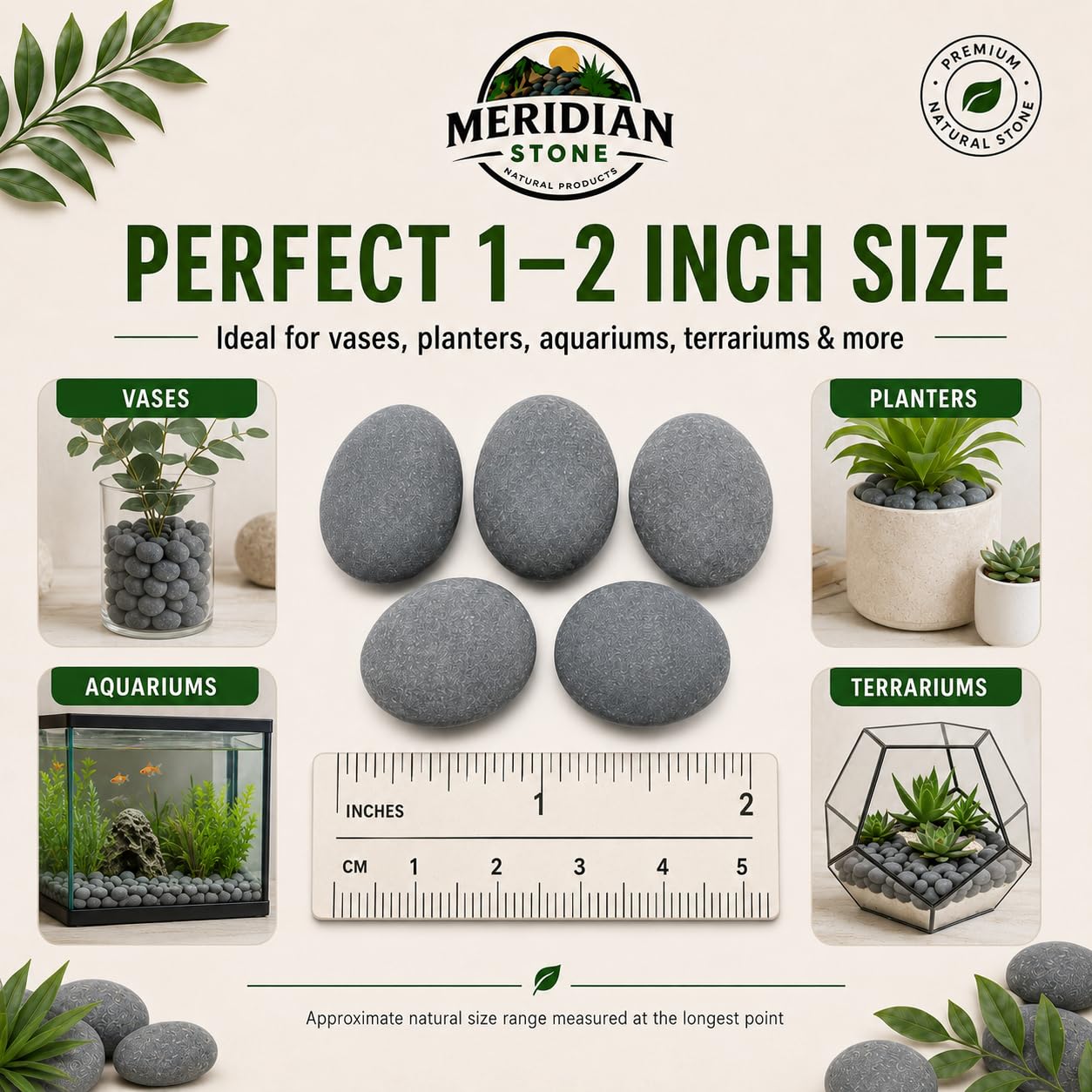 Black Mexican Beach Pebbles 5 lb Bag, 1–2 Inch Natural Decorative Stones – Smooth River Rocks for Landscaping, Planters, Vases, Aquariums, Terrariums, Fountains & Garden Décor