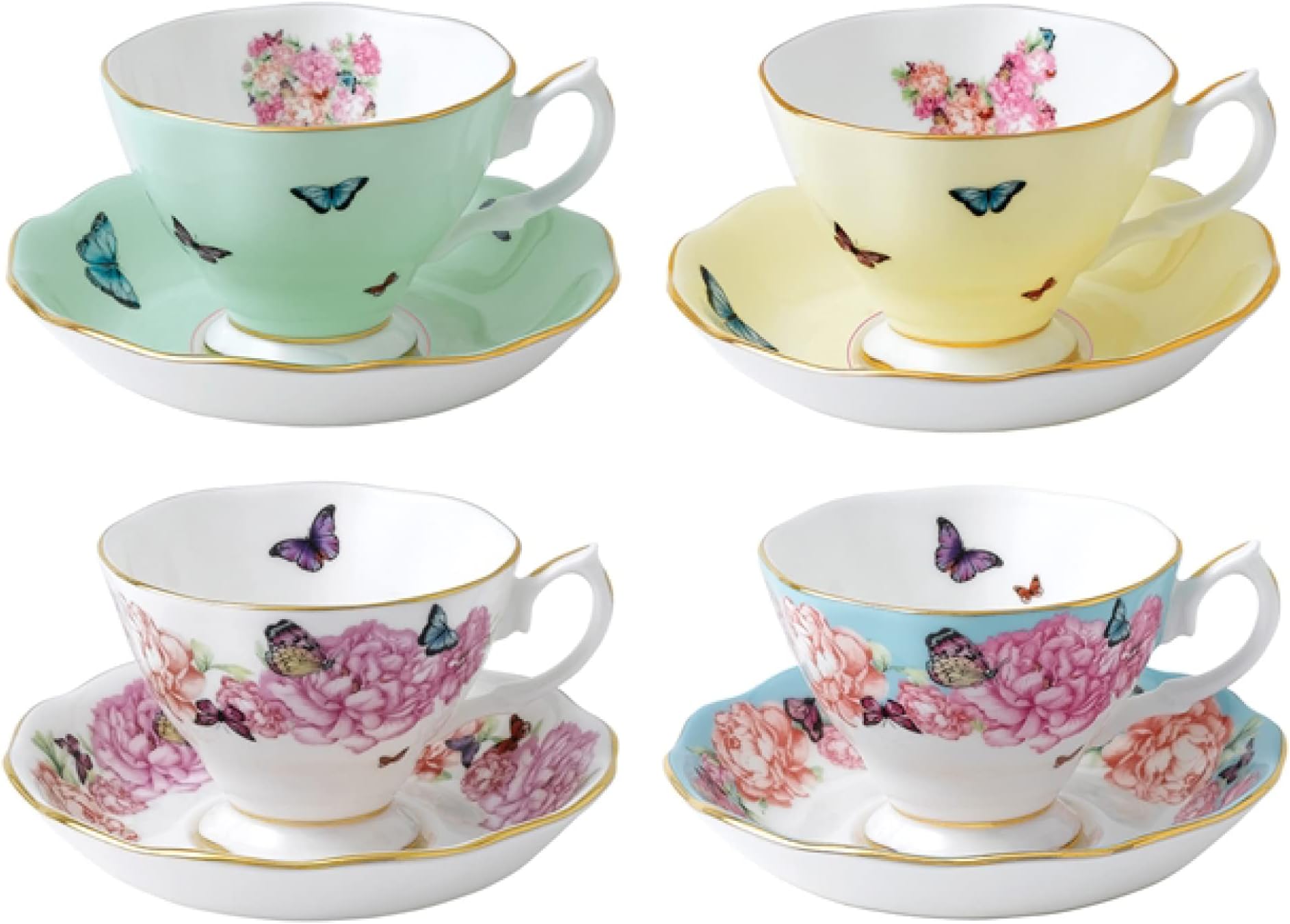 Miranda Kerr For Royal Albert Mixed Patterns Teacup & Saucer Set of 4, 6Fl oz