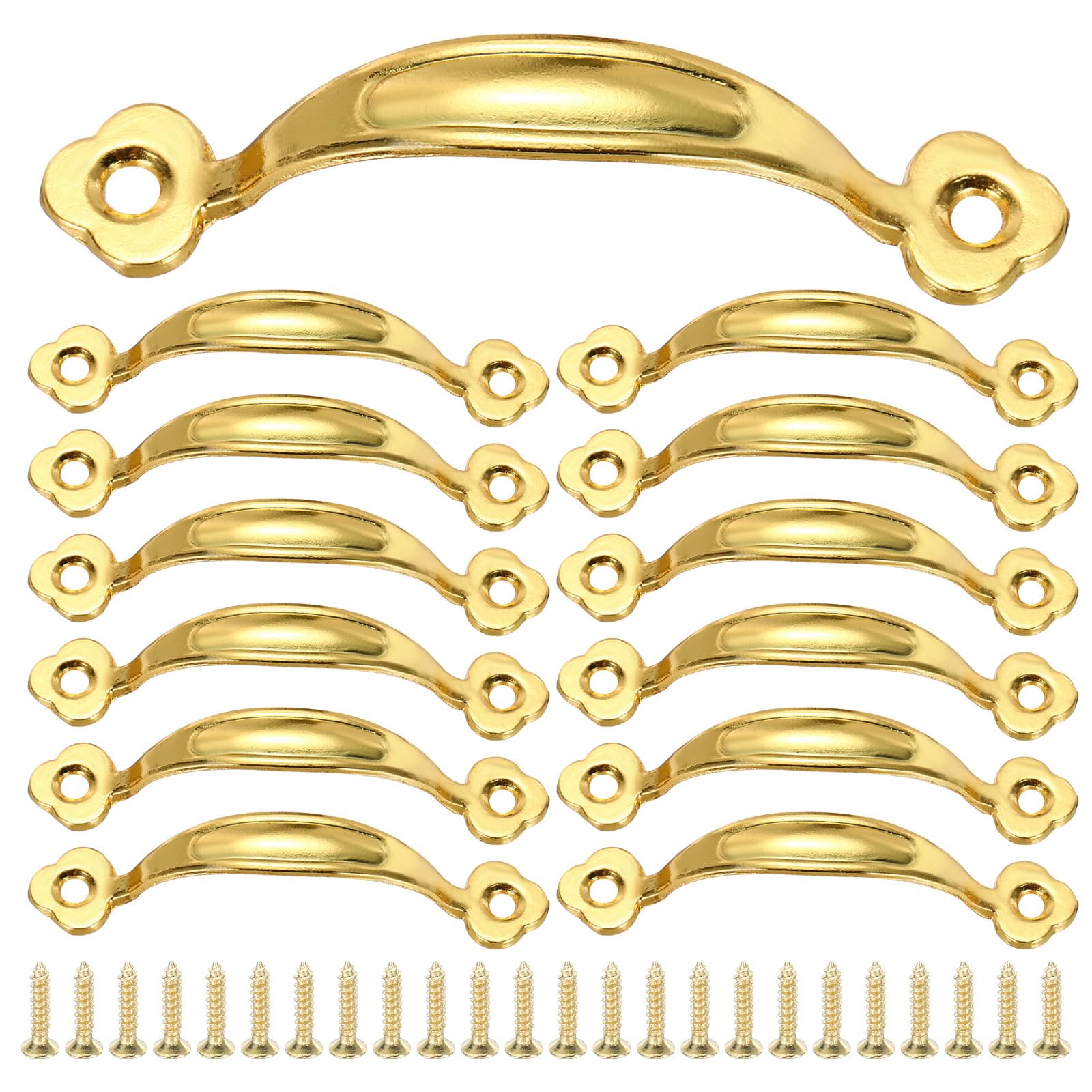 sourcing map 12Pcs Mini Decorative Handles, 3.1" Vintage Mini Pulls Metal Jewelry Drawer Box Zinc Alloy Cabinet Screw Mounted Pull Handles for Furniture Dresser Sliding Door, Gold
