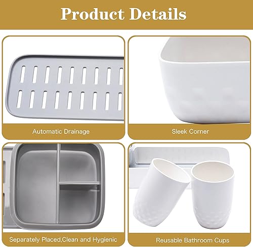 Miniatura 4 de Ayswupt Soporte para cepillos de dientes para baños, soporte eléctrico para cepillos de dientes con juego de 2 tazas, cepillo de dientes blanco,