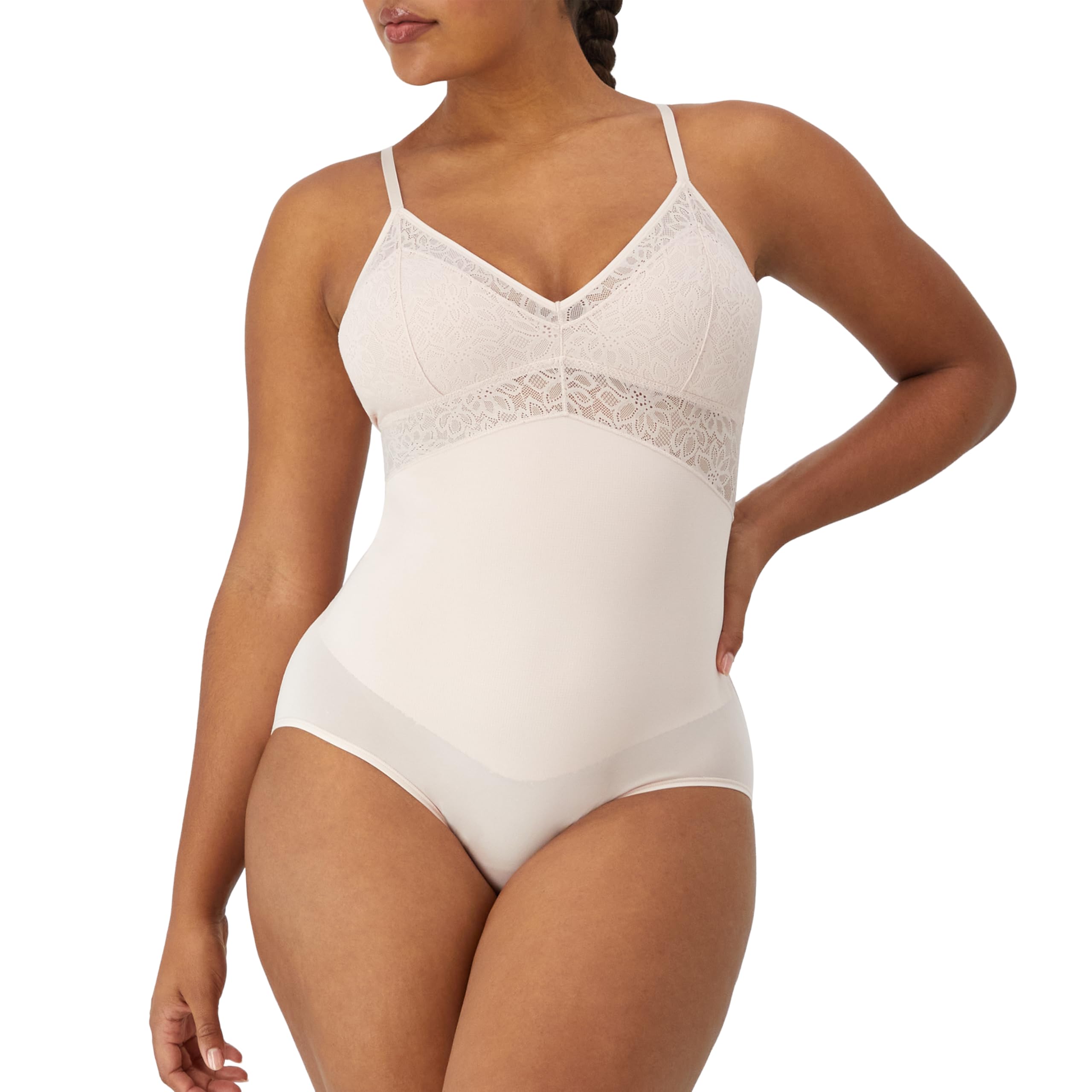 Maidenform Women's, Tame Lace, Firm Tummy Control, Wireless Shapewear Bodysuit, Sandshell, L