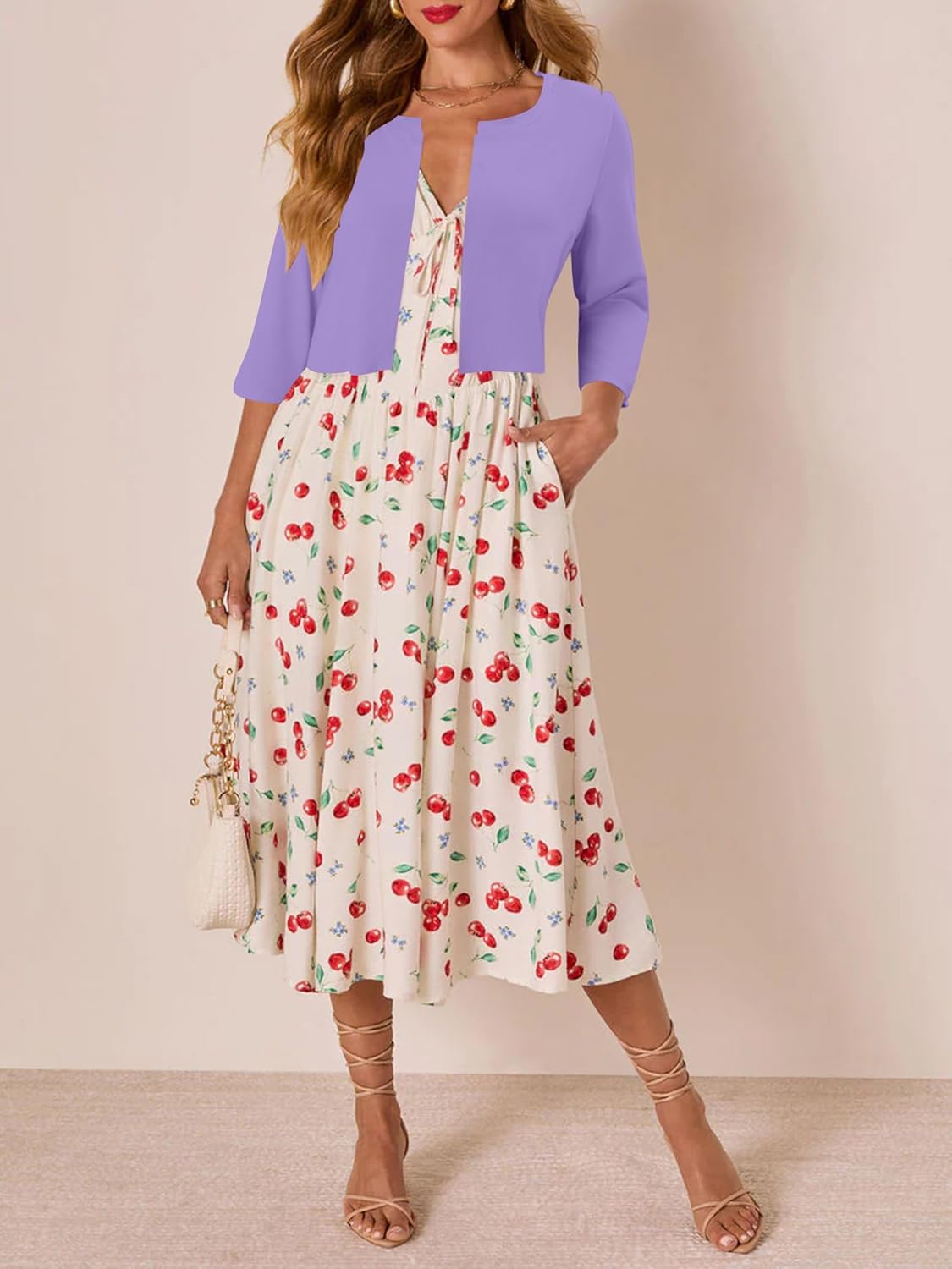 CRAZY GRID Women's Summer Lightweight Cardigan 3/4 Sleeve Shrugs Knit Bolero Open Front Cropped Cardigan for Women S-XXL - Image 3