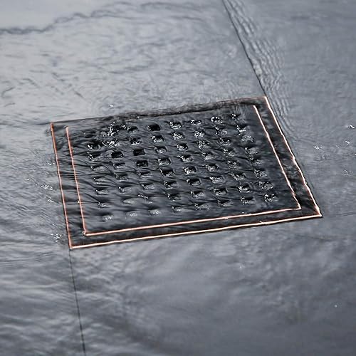 Miniatura 3 de SEABEFORE Drenaje de ducha cuadrado de bronce aceitado de 6 pulgadas SUS304 de acero inoxidable con rejilla de inserción de azulejos extraíble